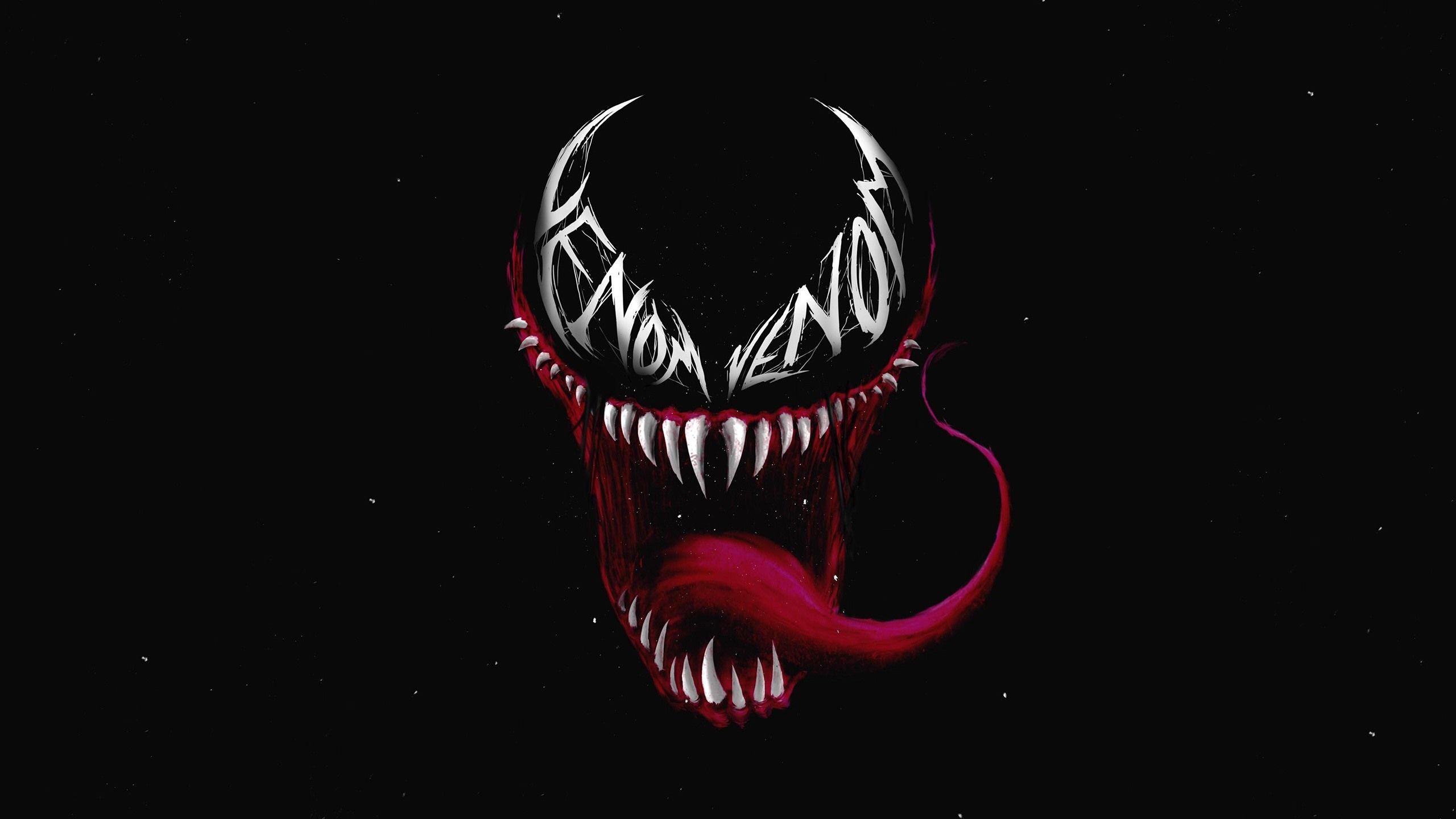 2560x1440 Wallpaper Venom, red tongue, black background 2560x1600 HD Picture