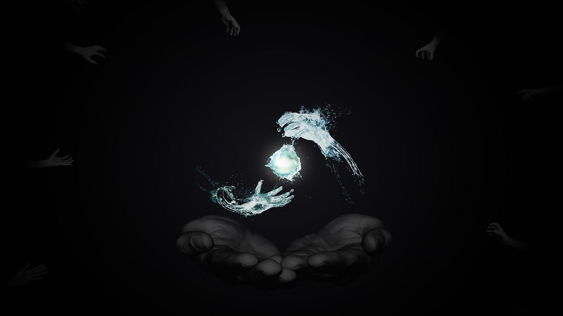 1920x1080 hands, Abstract, Black, Liquid, Water, Drops, Creative, Fantasy