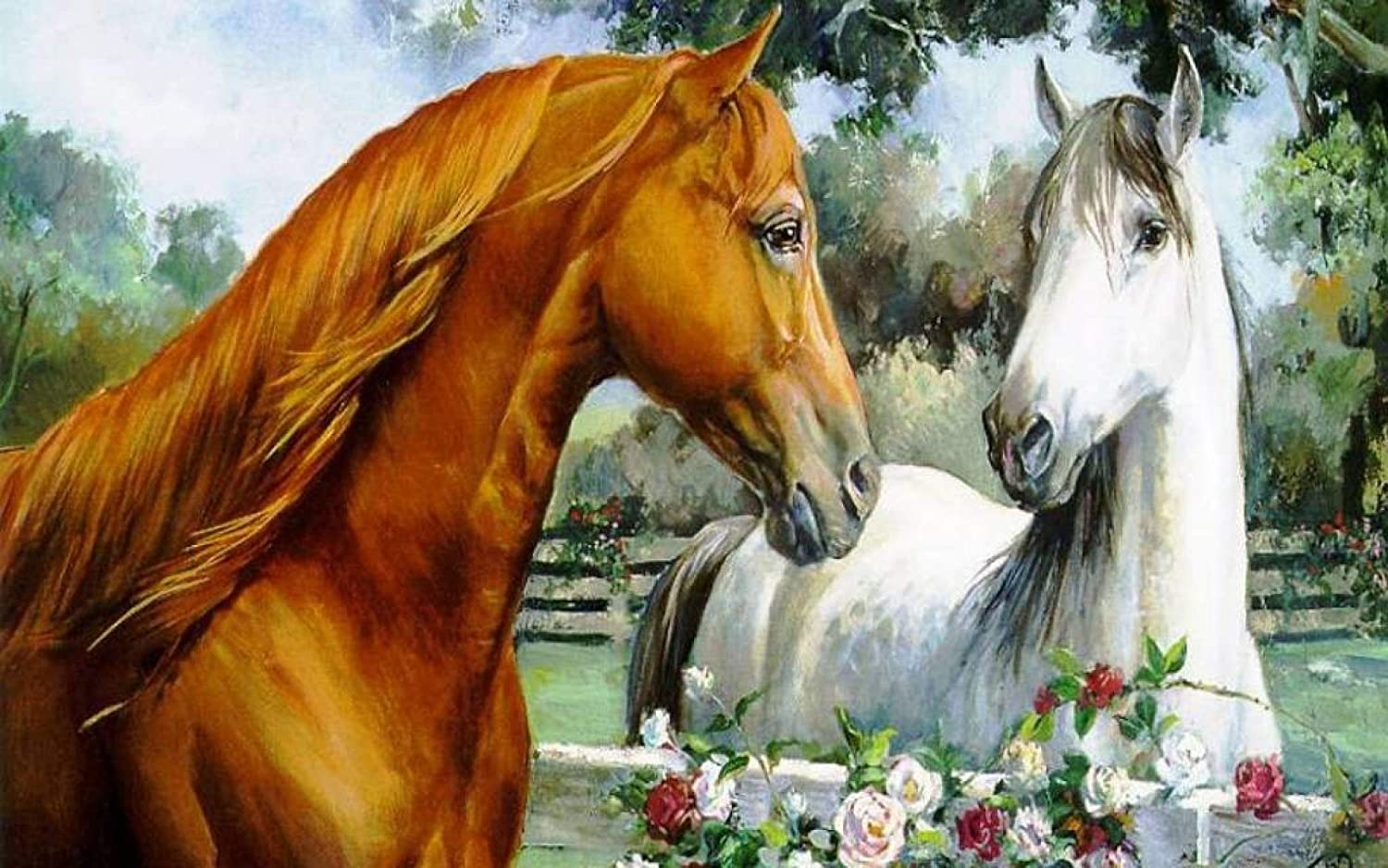 1500x938 Avikalp Exclusive Awi3273 Brown White Horse Love Nature Art Painting Full HD Wallpaper (3 x 2 ft): Amazon.in: Home & Kitchen