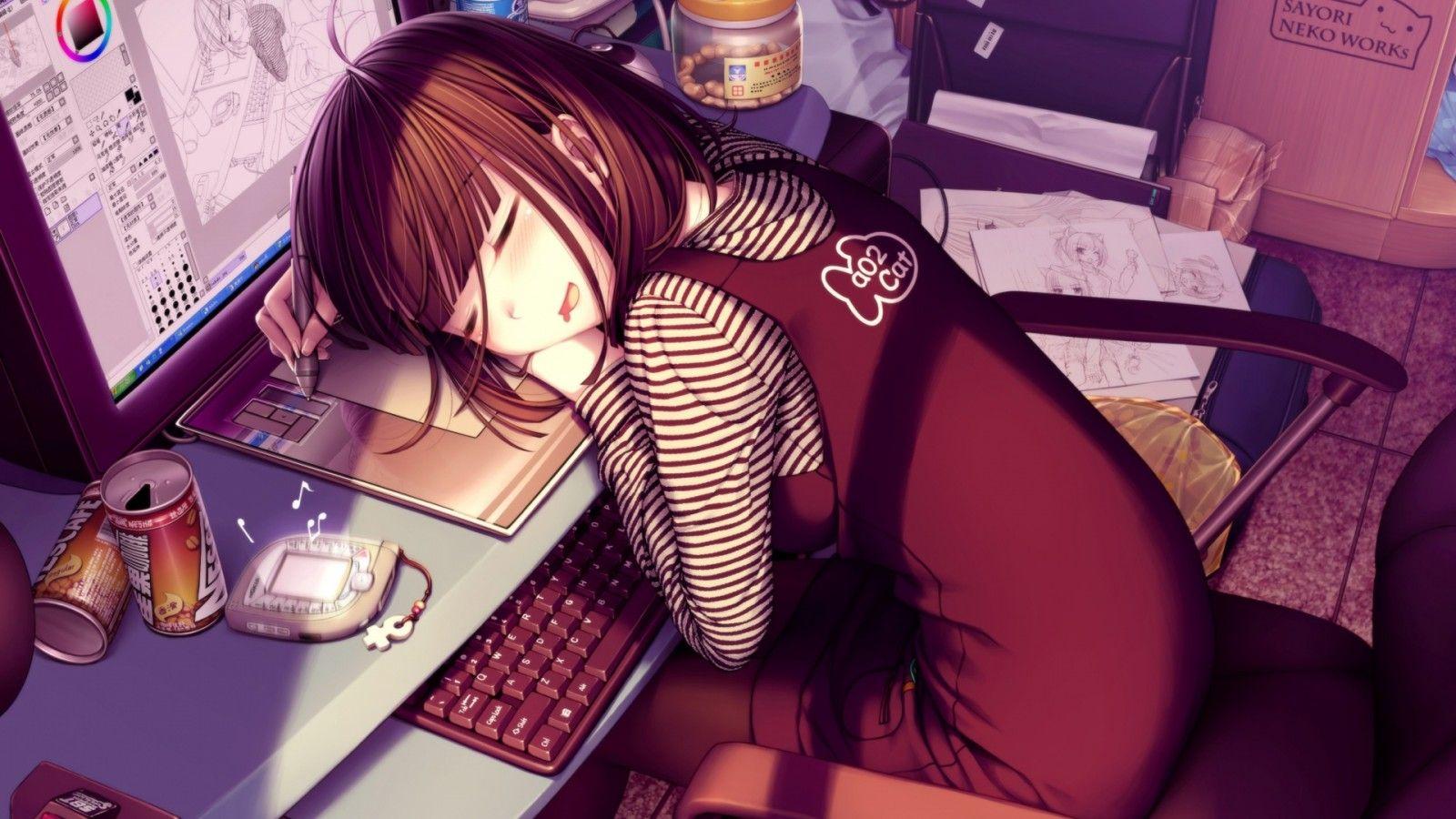 1600x900 Anime Gamer Girl Wallpaper 21384