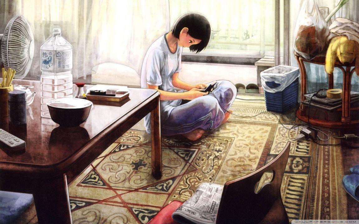1152x720 Anime Girl Playing Game Wallpaper