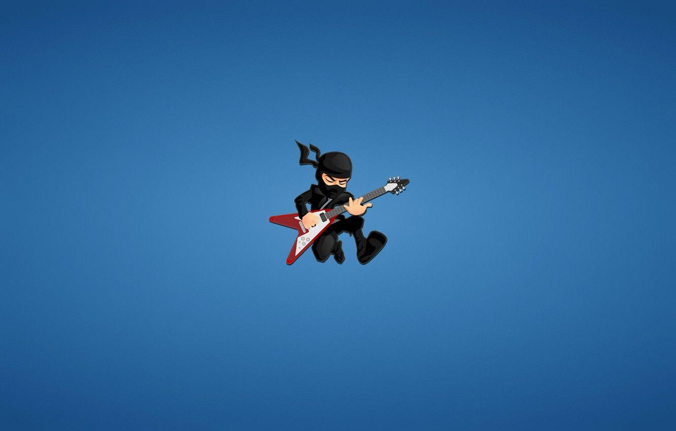 1332x850 Wallpaper guitar, minimalism, ninja, red, blue background, ninja image for desktop, section минимализм