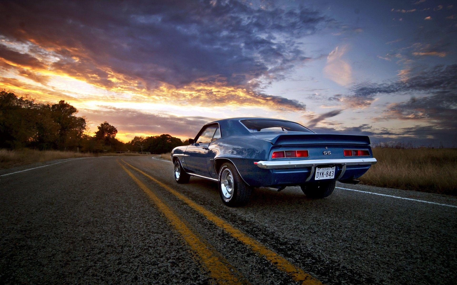 1920x1200 sunset, cars, Chevrolet, roads, Chevrolet Camaro SS wallpaper