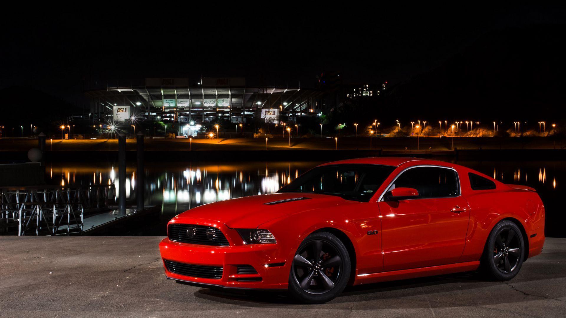 1920x1080 Download wallpaper 1920x1080 ford, mustang, gt, side view, red