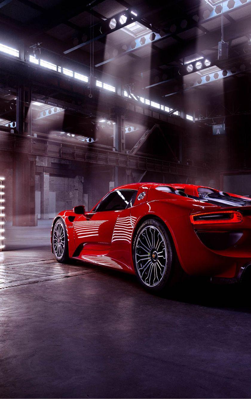 840x1336 Download Porsche 918 Spyder, rear view, red, 2018 wallpaper
