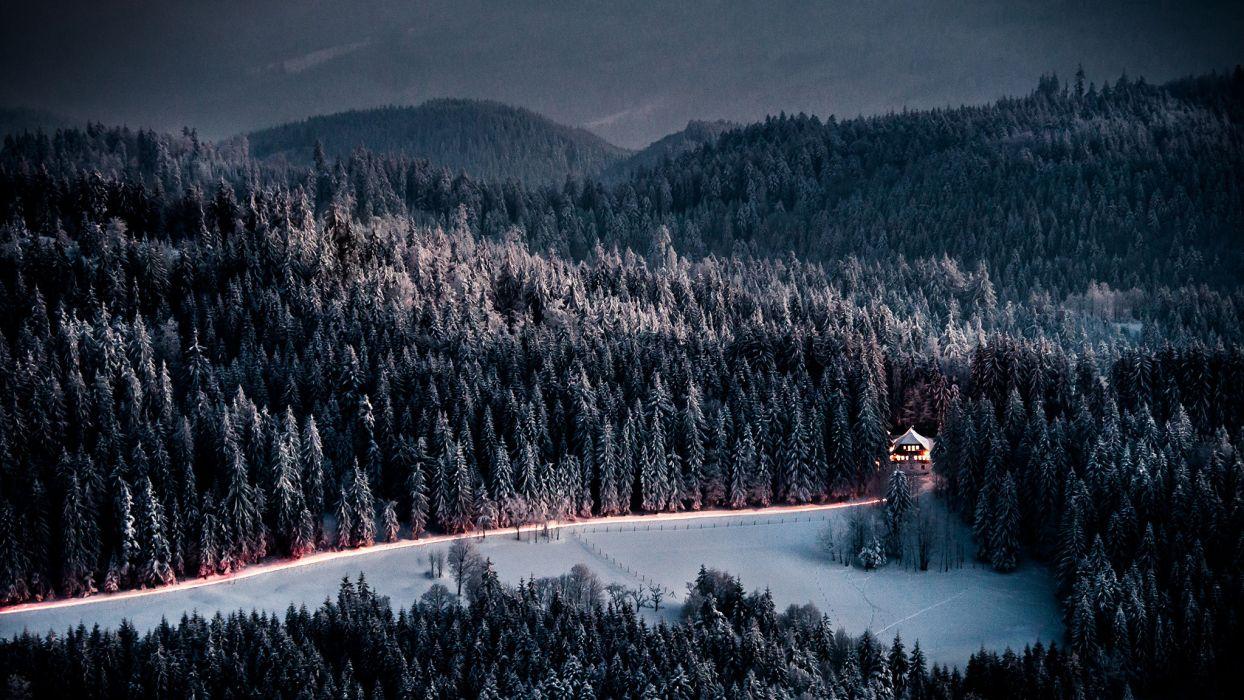1244x700 Evening winter house road forest mountains wallpaperx1152