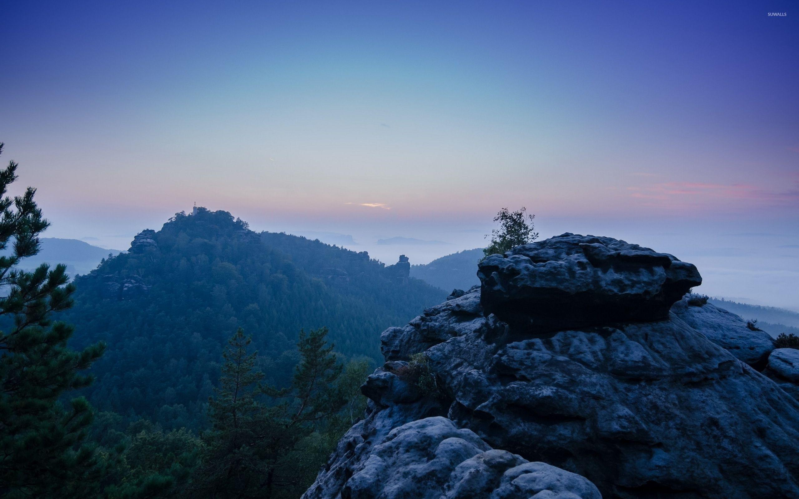2560x1600 Amazing view of the forest mountain at sunset wallpaper