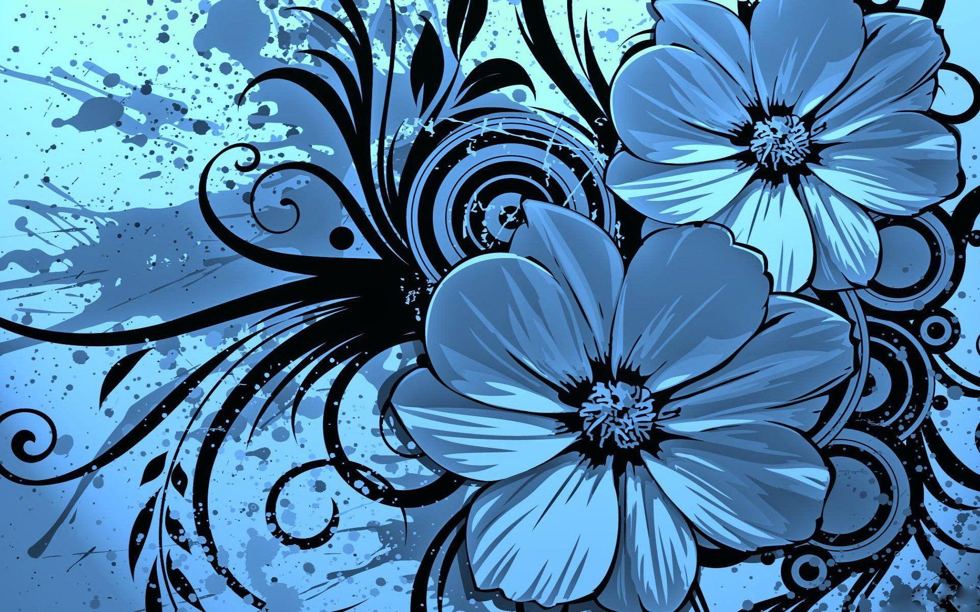 1920x1200 Download wallpaper flowers, grunge, abstraction, blue background
