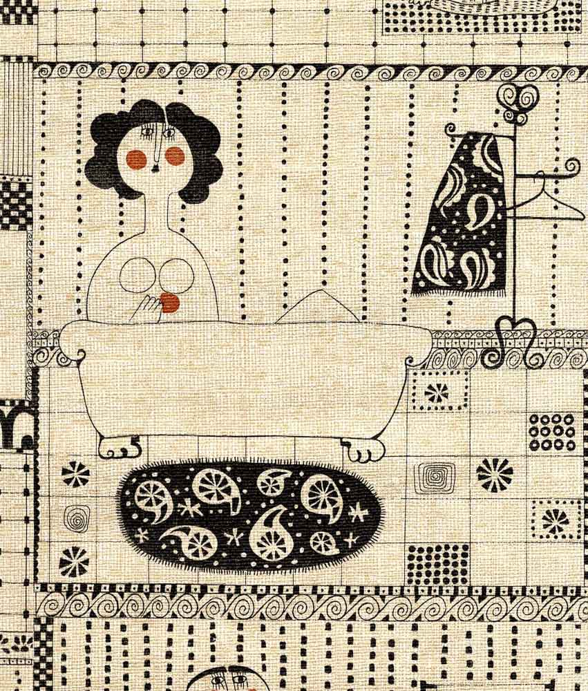 851x1000 Risque vintage bathroom wallpaper 1970s novelty design