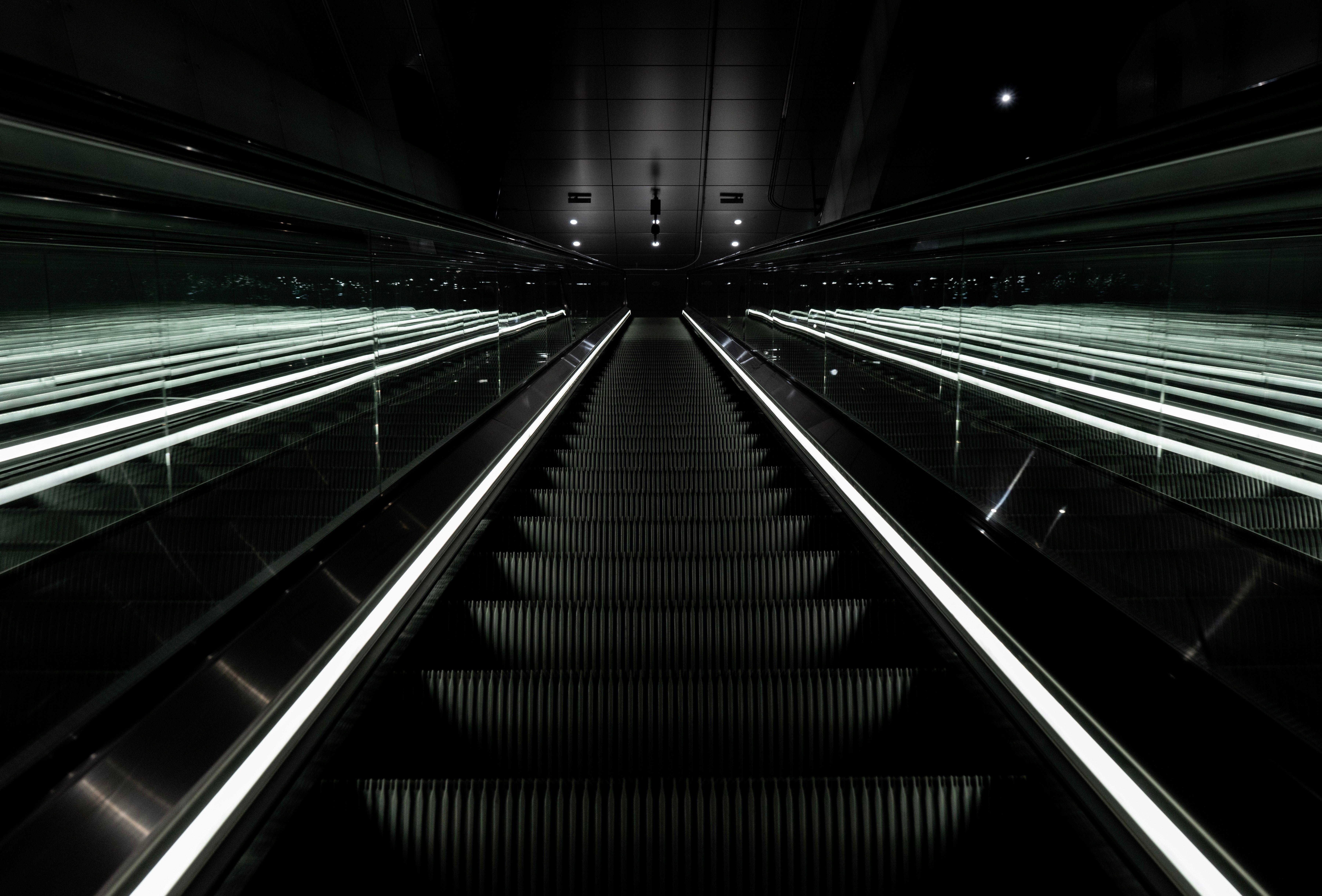 7203x4883 Download wallpaper 7203x4883 escalator, stairs, dark, descent HD
