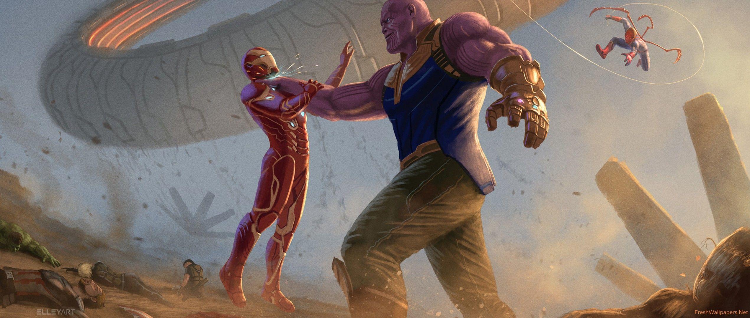 2541x1080 Thanos Iron Man Avengers Infinity War 2018 Artwork wallpaper