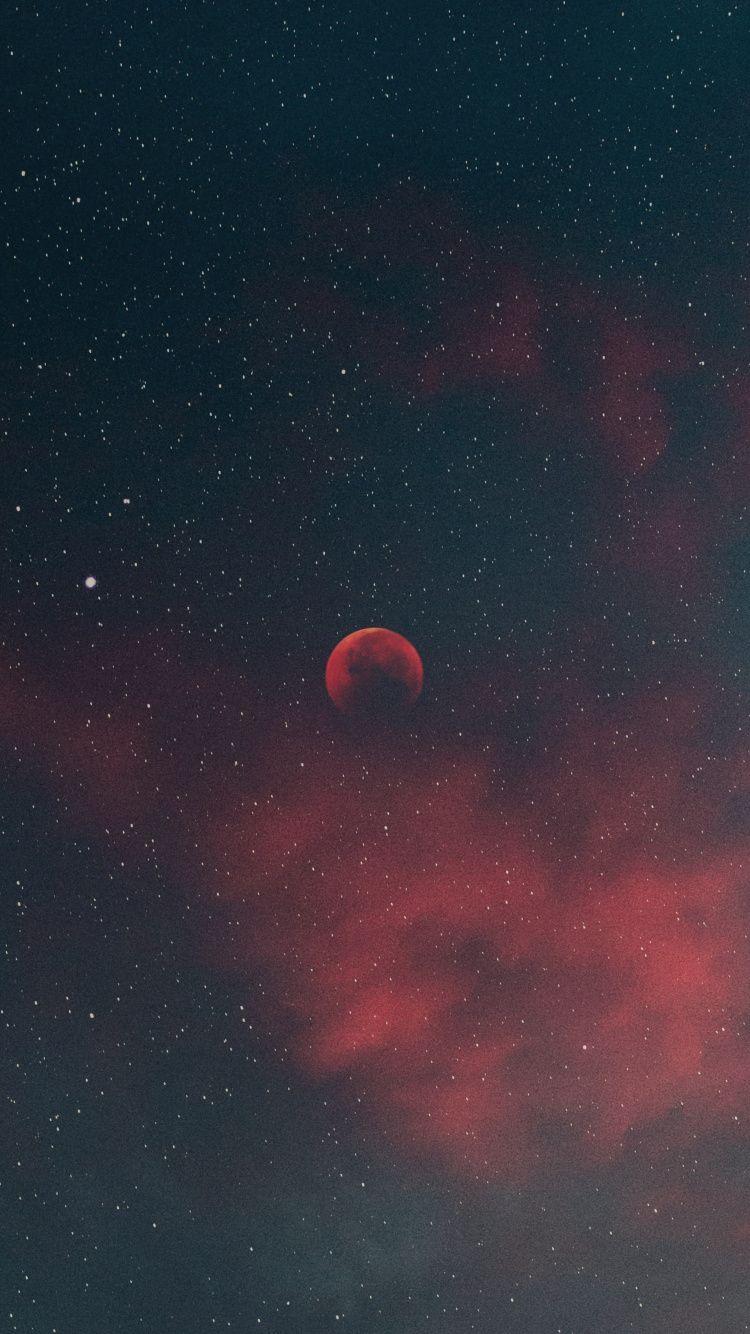 750x1334 Download Silhouette, blood moon, starry sky, nature wallpaper