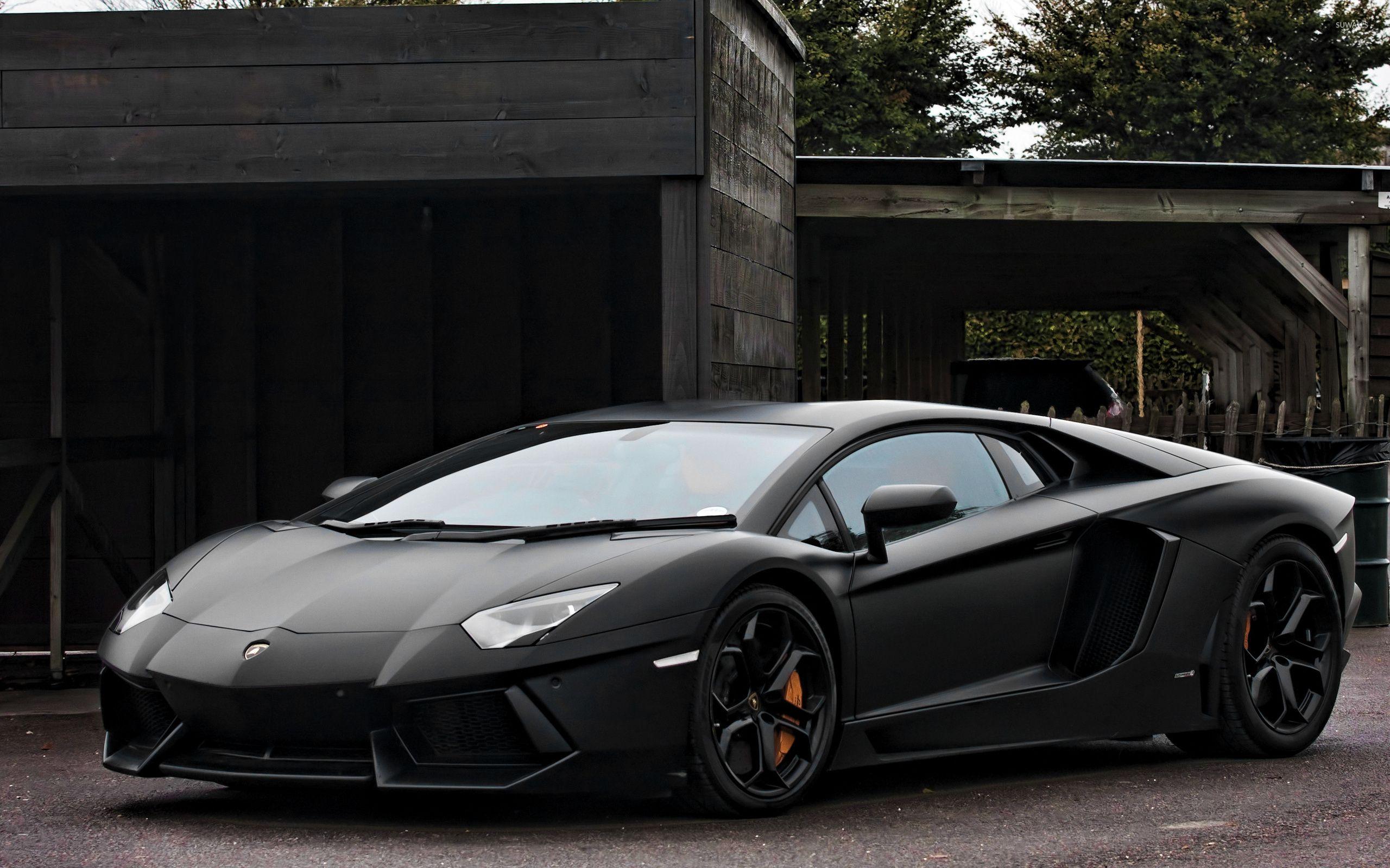 2560x1600 Parcked black Lamborghini Aventador front side view wallpaper