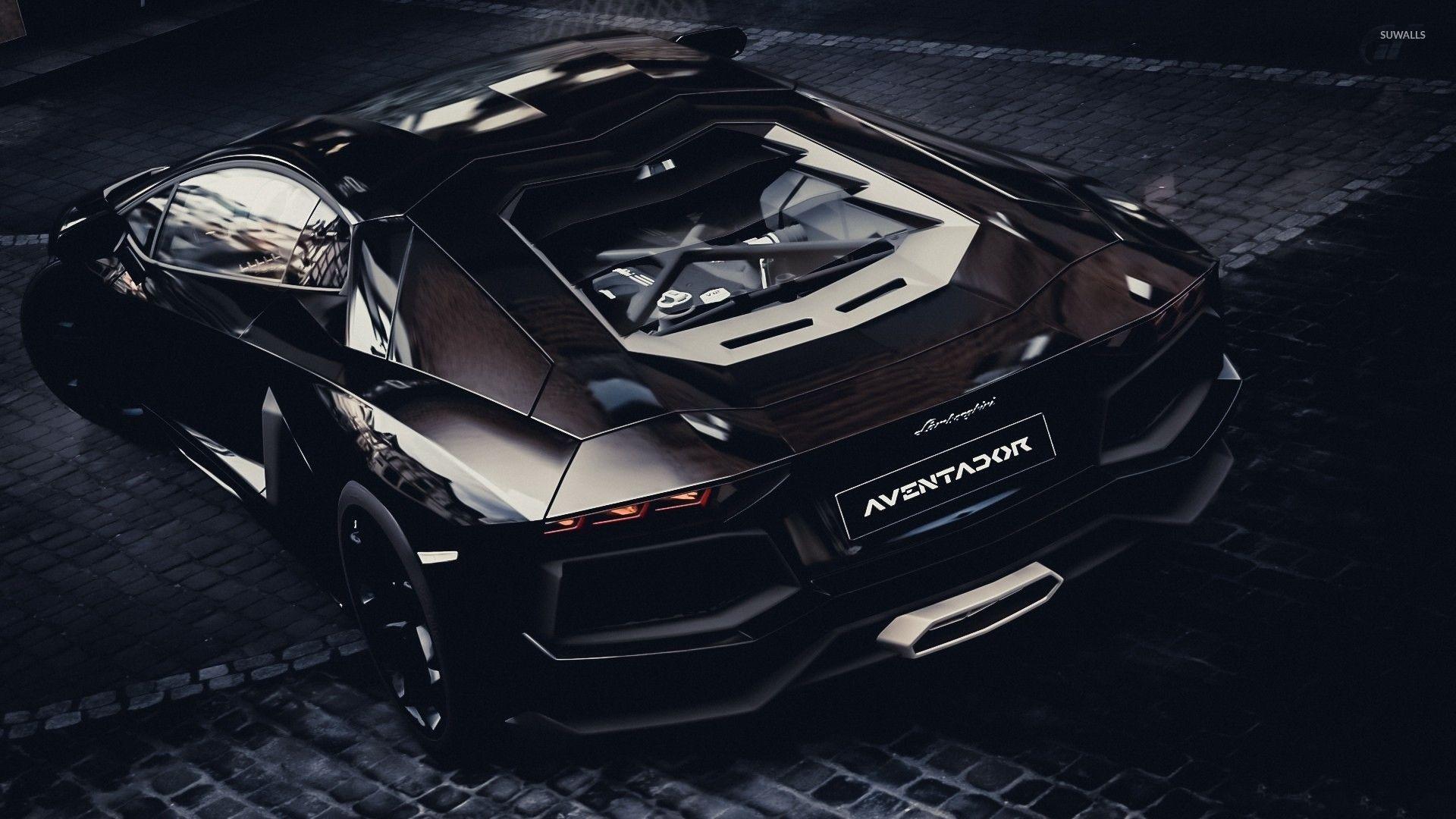 1920x1080 Top view of a black Lamborghini Aventador wallpaper