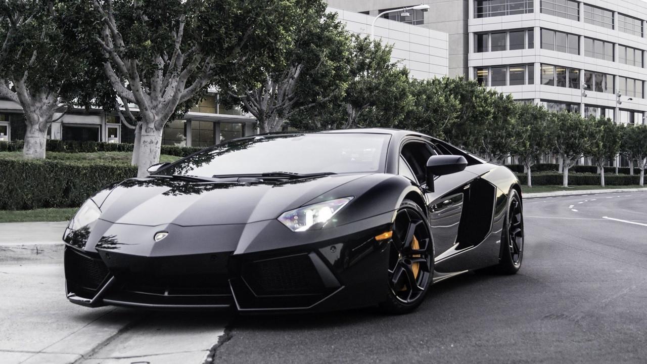 1280x720 Black Lamborghini Aventador Wallpaper for Android