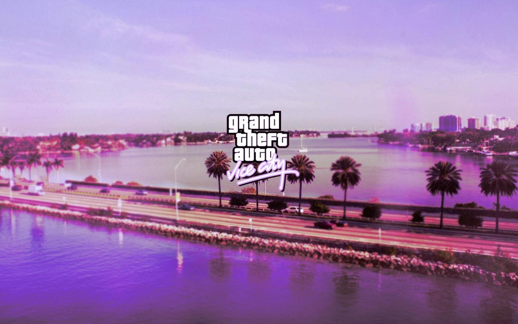 1680x1050 Free download Grand Theft Auto Vice City Road Pink Logo Sea Lake