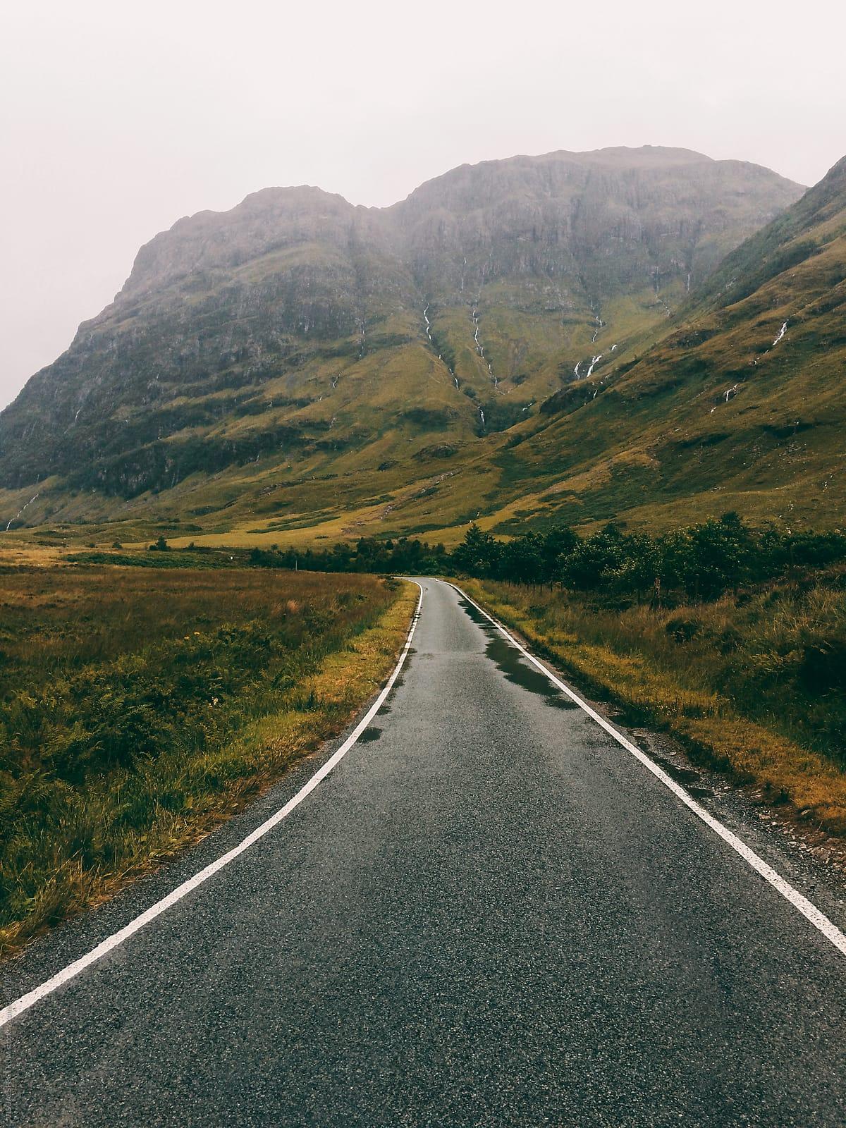 1200x1600 Wet Empty Road Through Scottish Highlands Near Glencoe