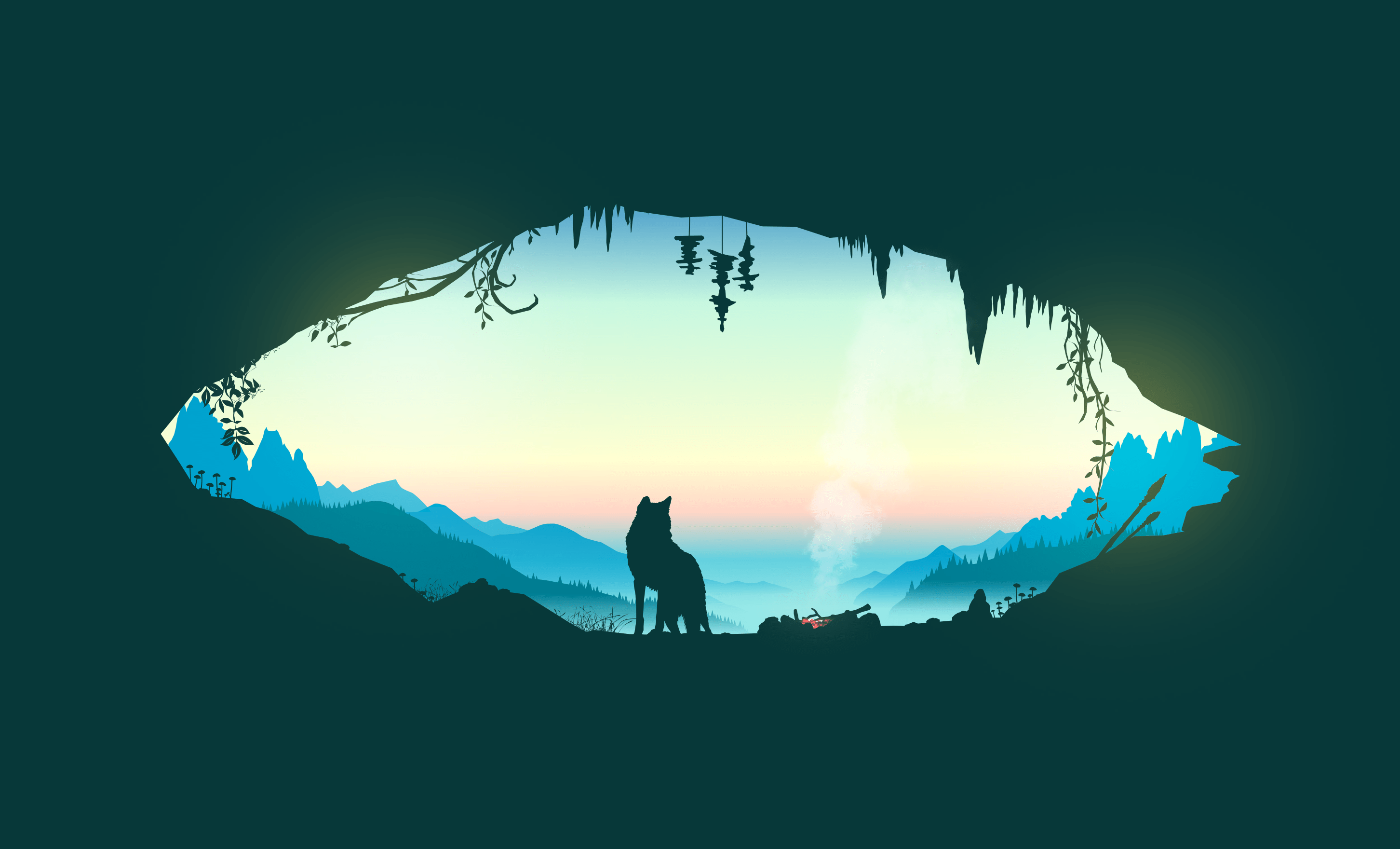 2904x1760 Minimalist Wolf and Scenery [2904x1760]