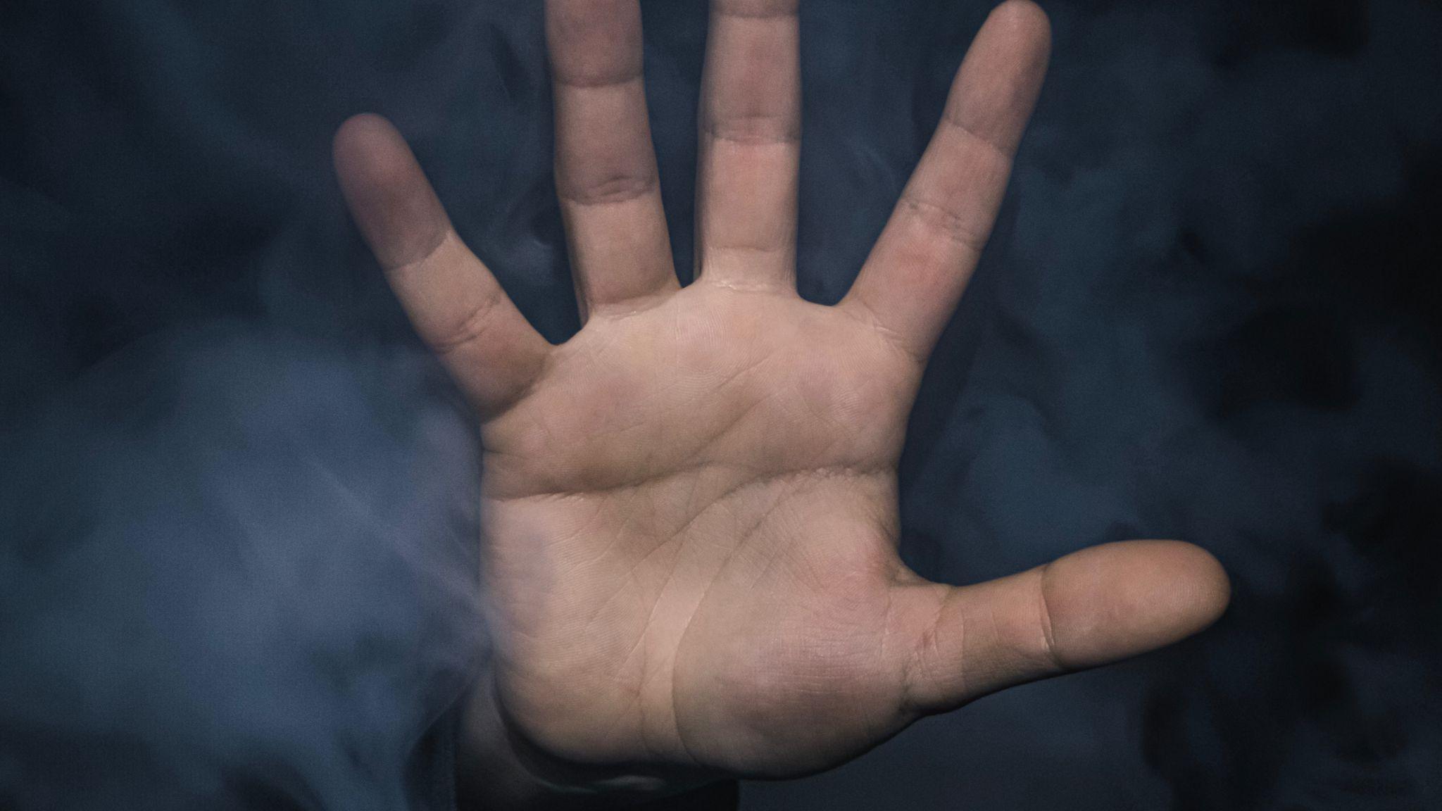 2048x1152 Download wallpaper 2048x1152 hand, smoke, fingers, palm, gesture