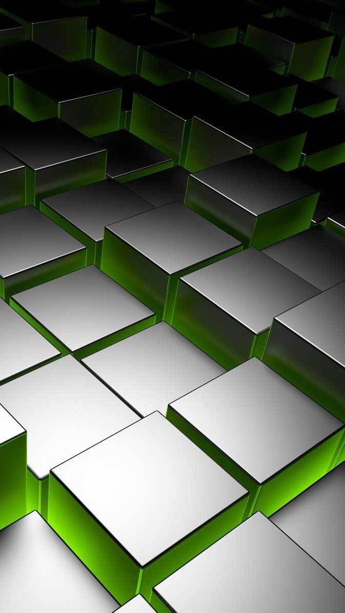 675x1200 Abstract Black and green square wall 3D HD mobile wallpaper