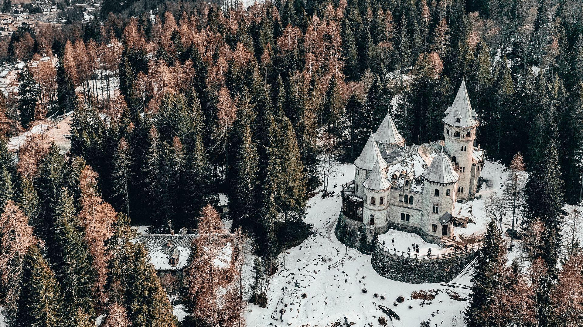 1920x1080 Download wallpaper 1920x1080 castle, aerial view, winter, snow