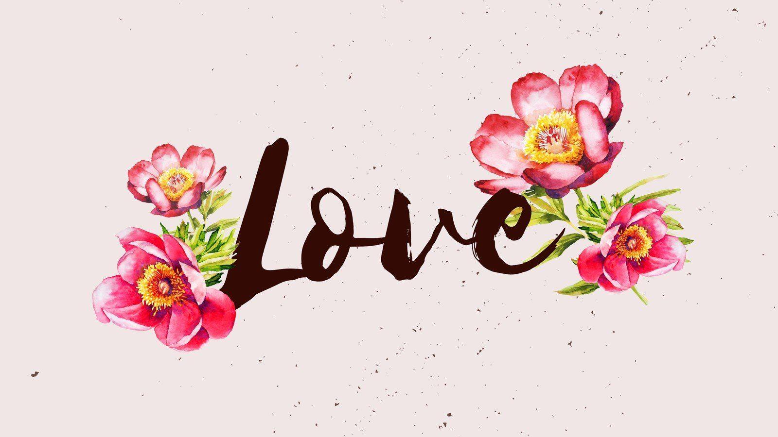 1600x900 Pink Watercolors Flowers Love Desktop Wallpaper