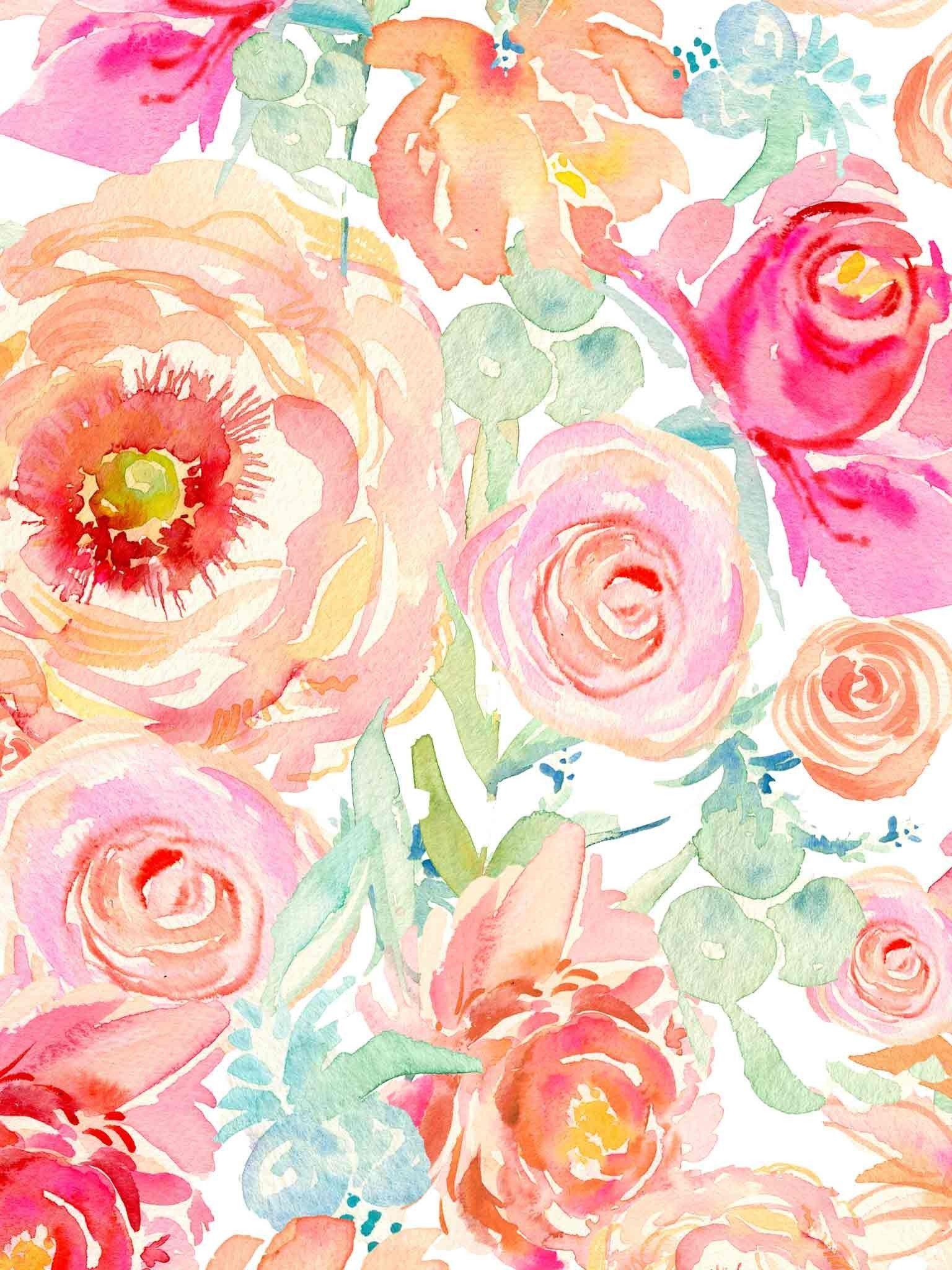 1536x2048 Watercolor Flowers Wallpaper