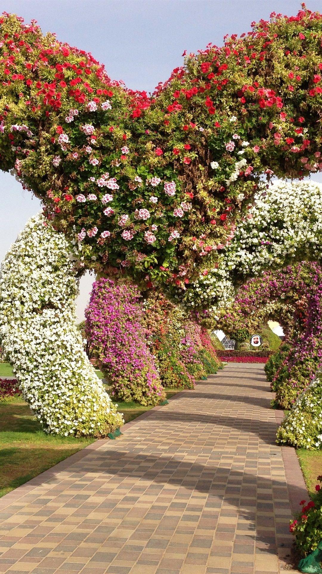 1080x1920 Wallpaper Miracle Garden, geranium, petunia, arch, path, Singapore