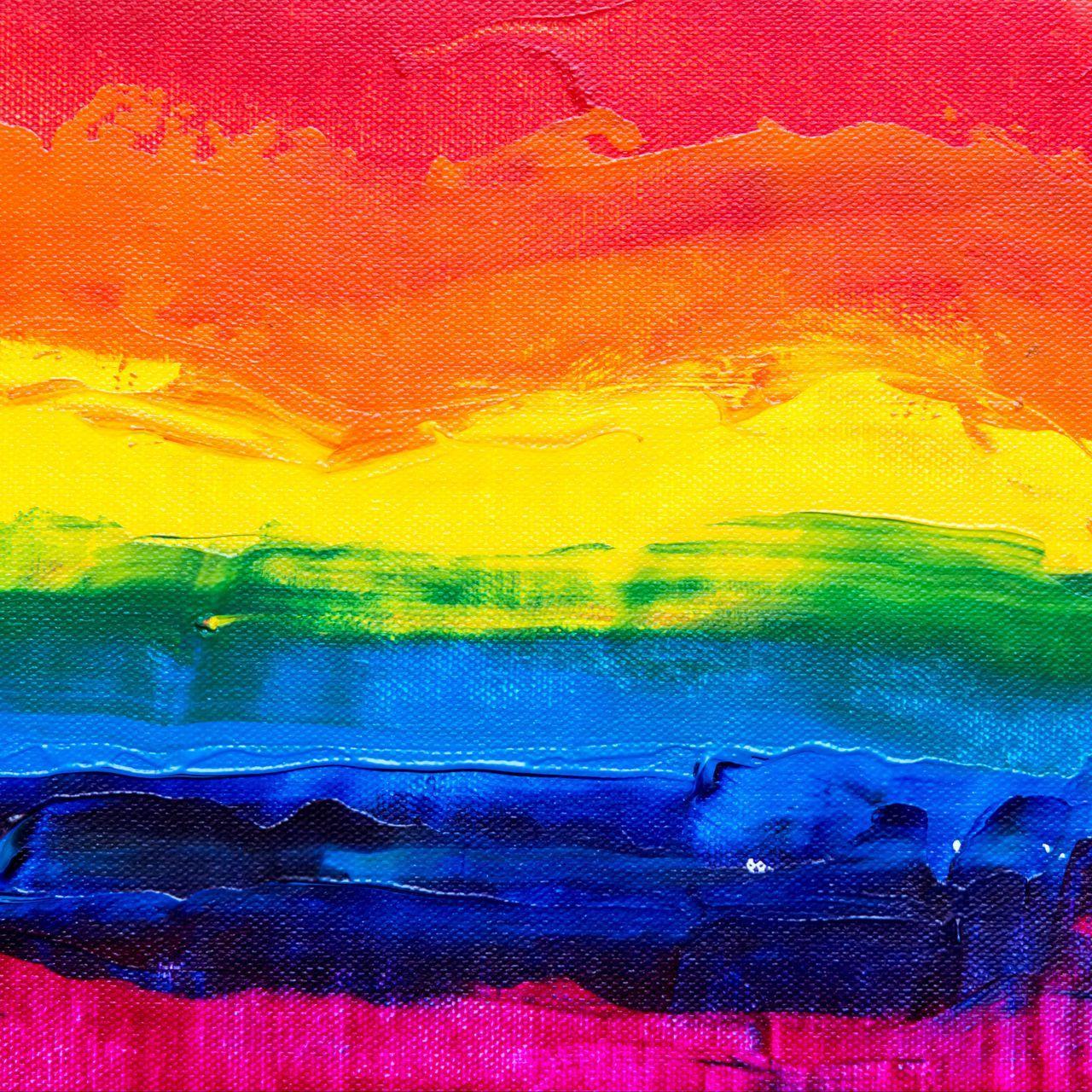1280x1280 Download wallpaper 1280x1280 paint, canvas, rainbow, stripes