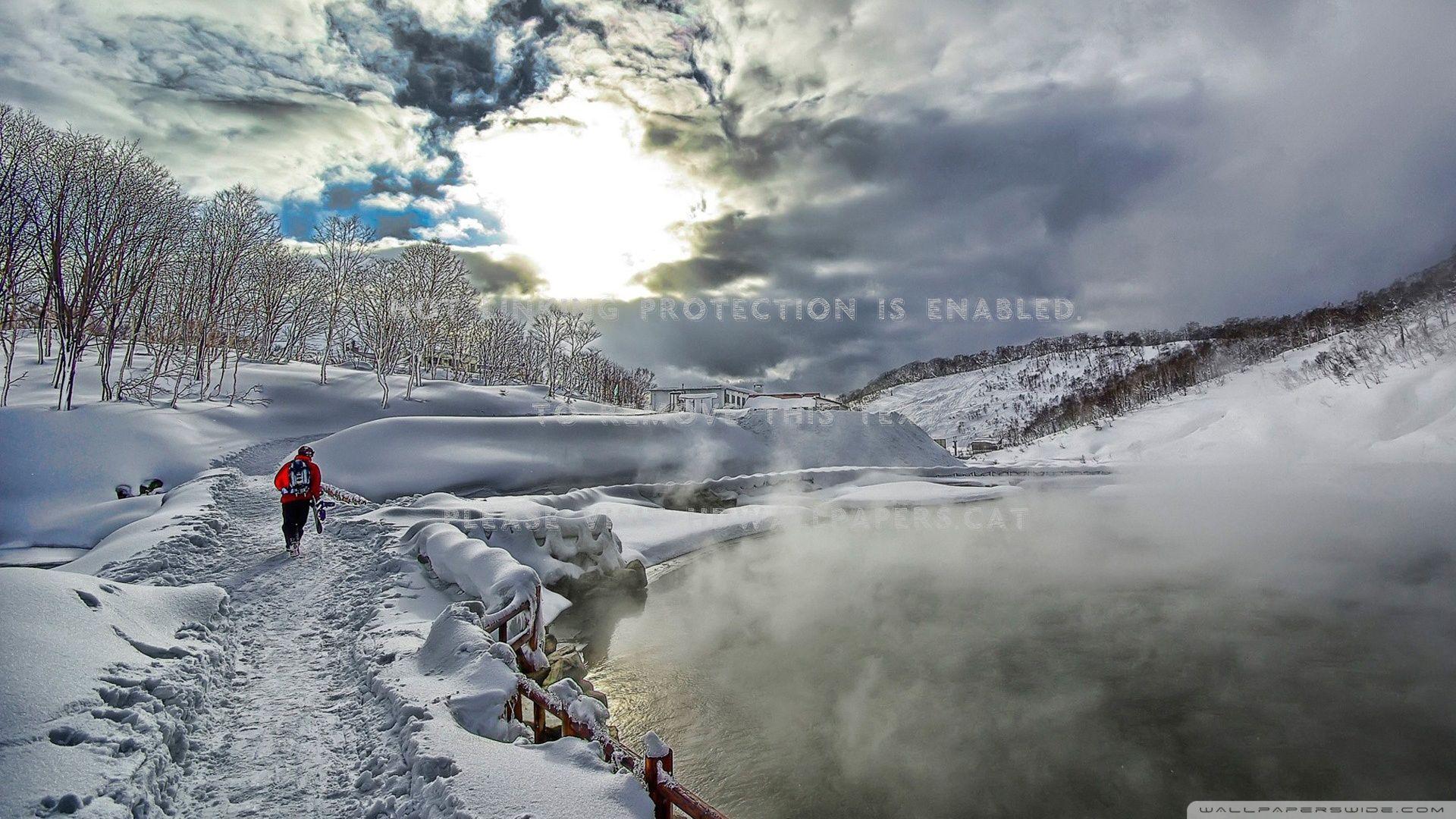 1920x1080 winter hike hdr hiker trees trail snow hot