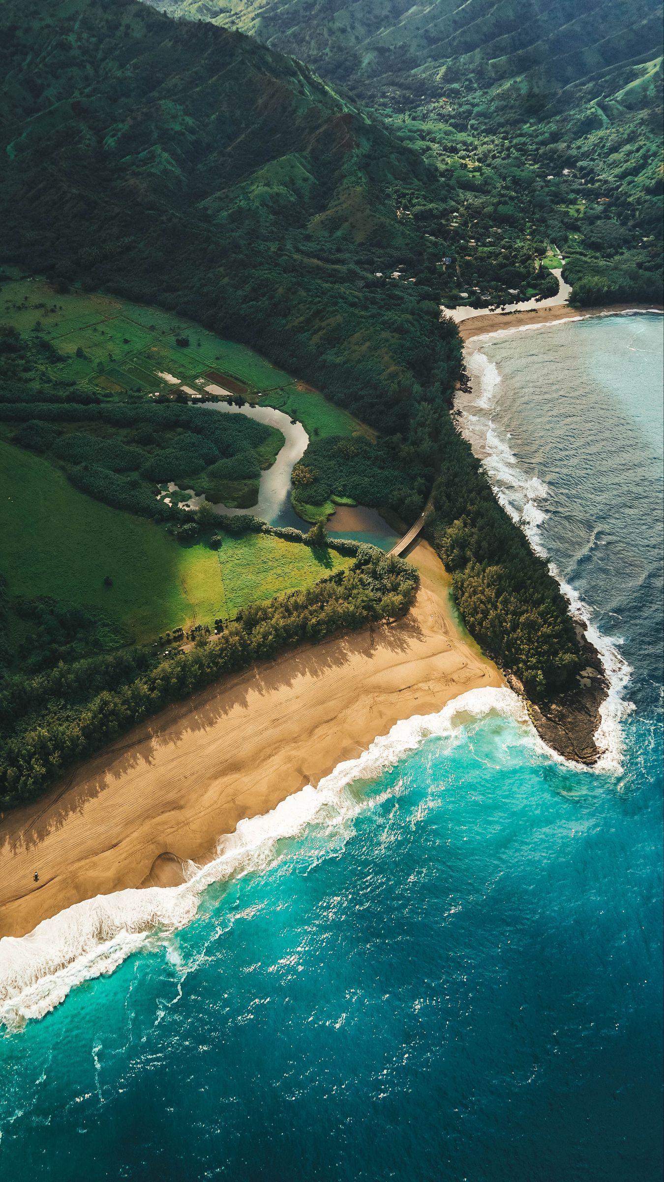 1350x2400 Download wallpaper 1350x2400 ocean, beach, aerial view, kauai