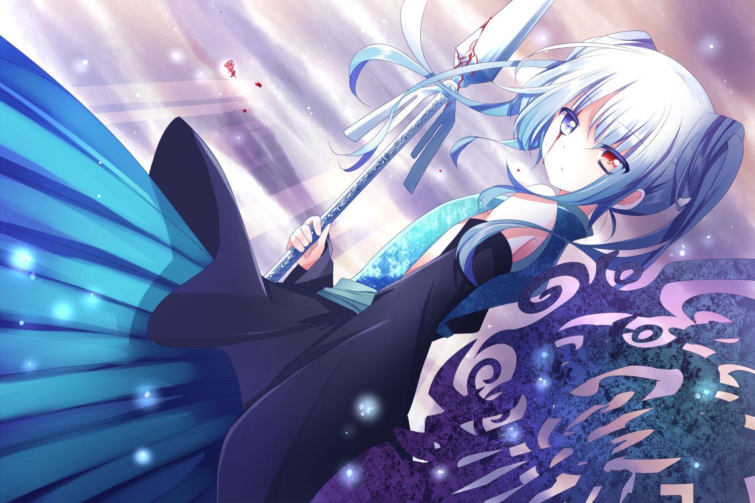 1500x1000 Bicolored eyes blood blue hair japanese clothes mishima kurone
