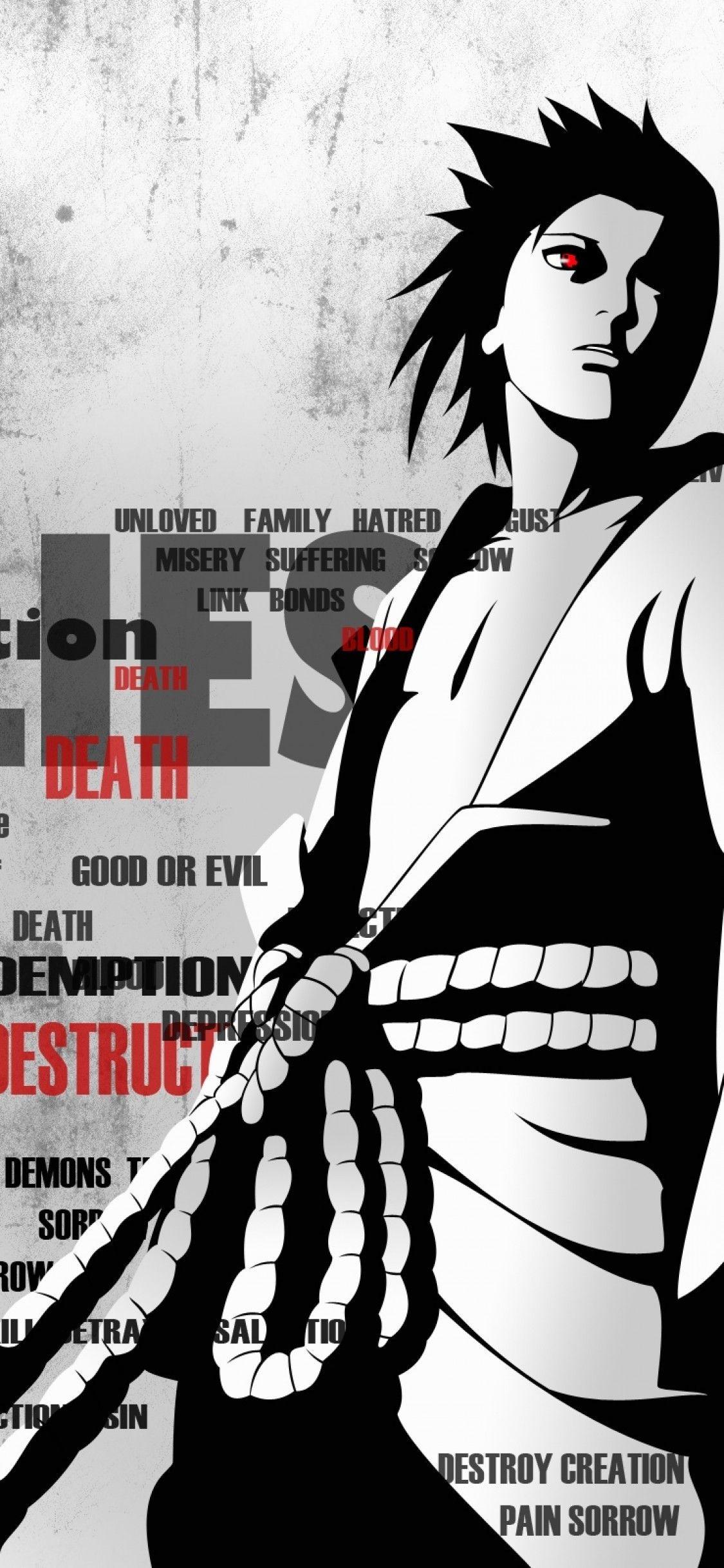 1125x2436 Download 1125x2436 Naruto, Uchiha Sasuke, Painful Words, Black And White Wallpaper for iPhone 11 Pro & X