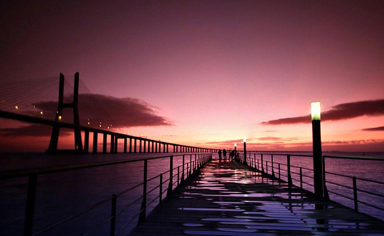 1280x786 Bridges: Simply Beautiful Lanterns Light Pier Ocean Peaceful Lantern