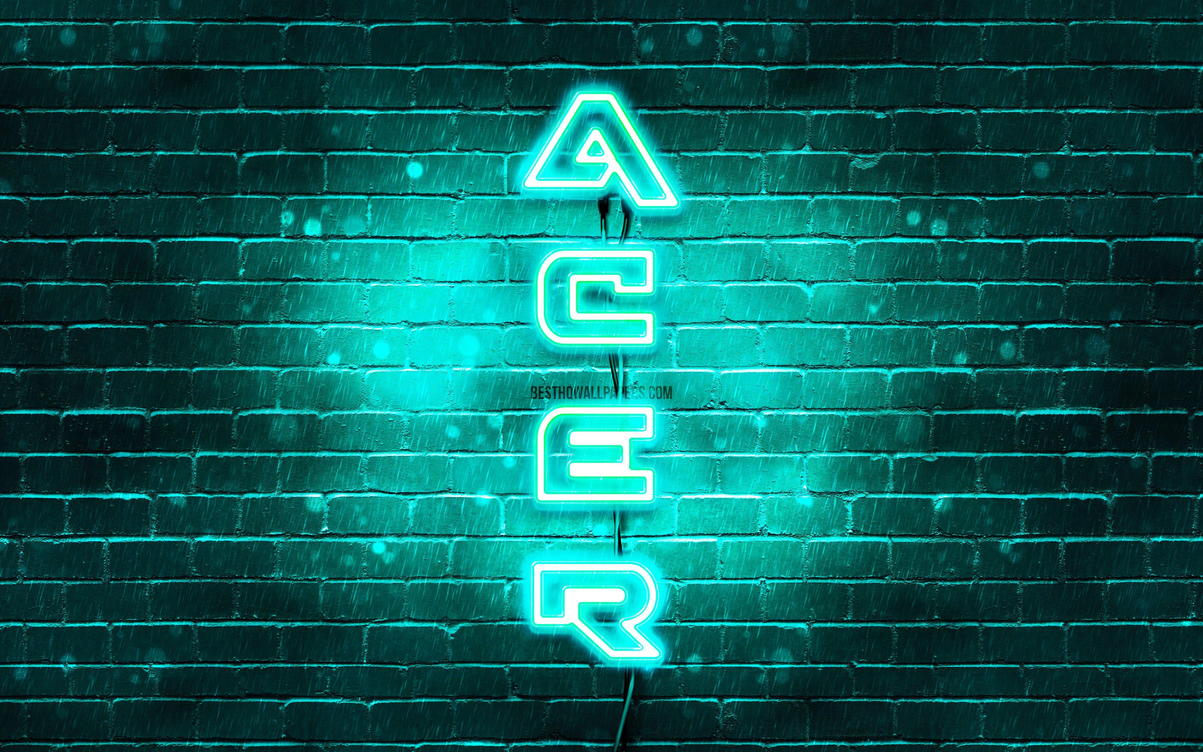 3840x2400 Download wallpaper 4K, Acer turquoise logo, vertical text
