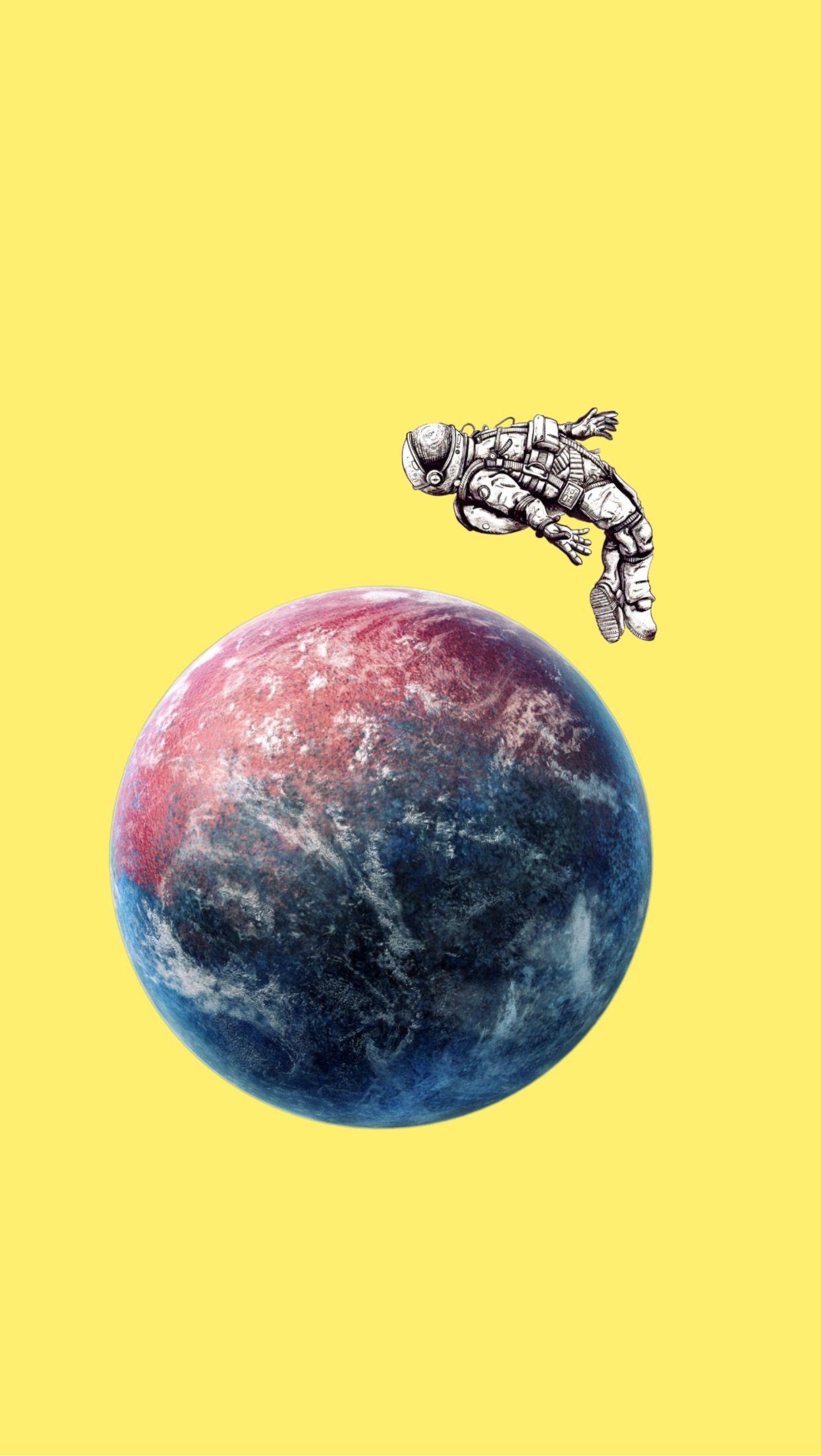 1242x2204 Yellow Lockscreen / Wallpaper / Background Space Astronaut Earth