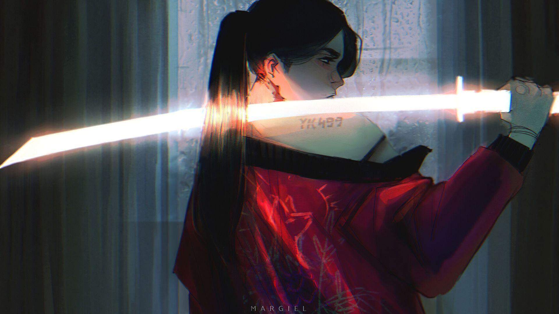 1920x1080 Pony Tail Samurai Girl Laptop Full HD 1080P HD 4k