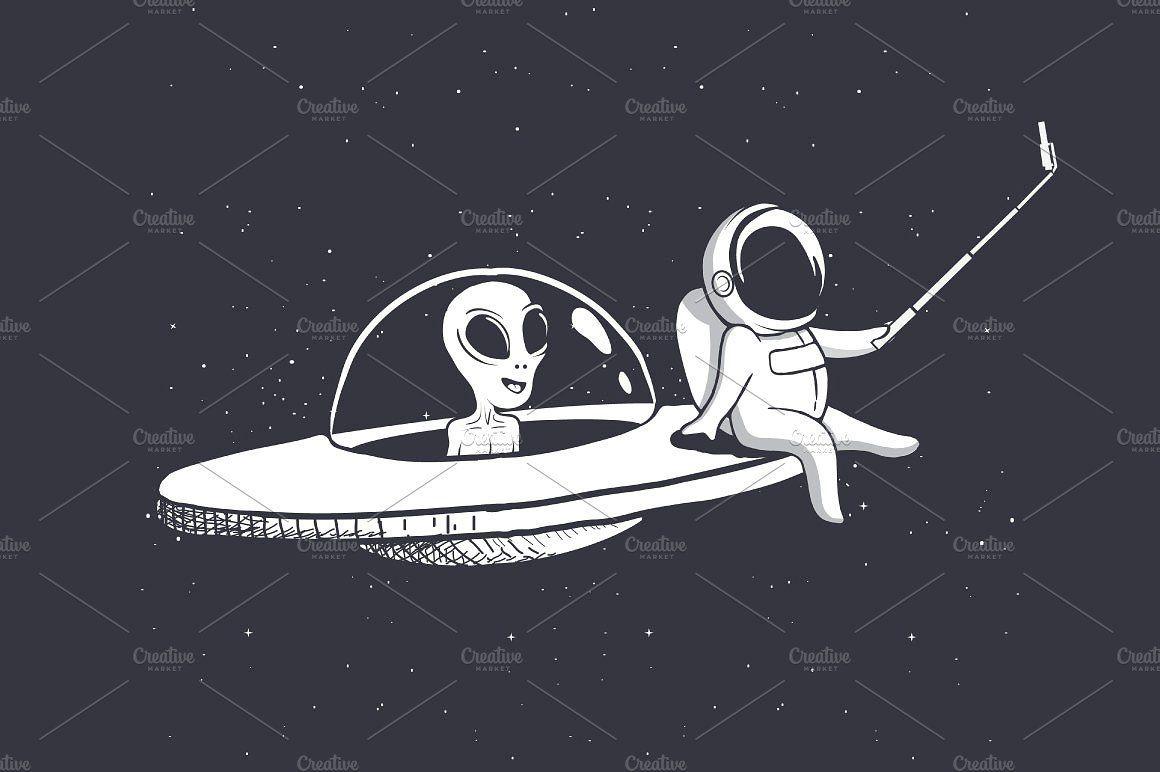 1160x772 selfie of astronaut and alien. Space drawings, Astronaut art, Alien aesthetic