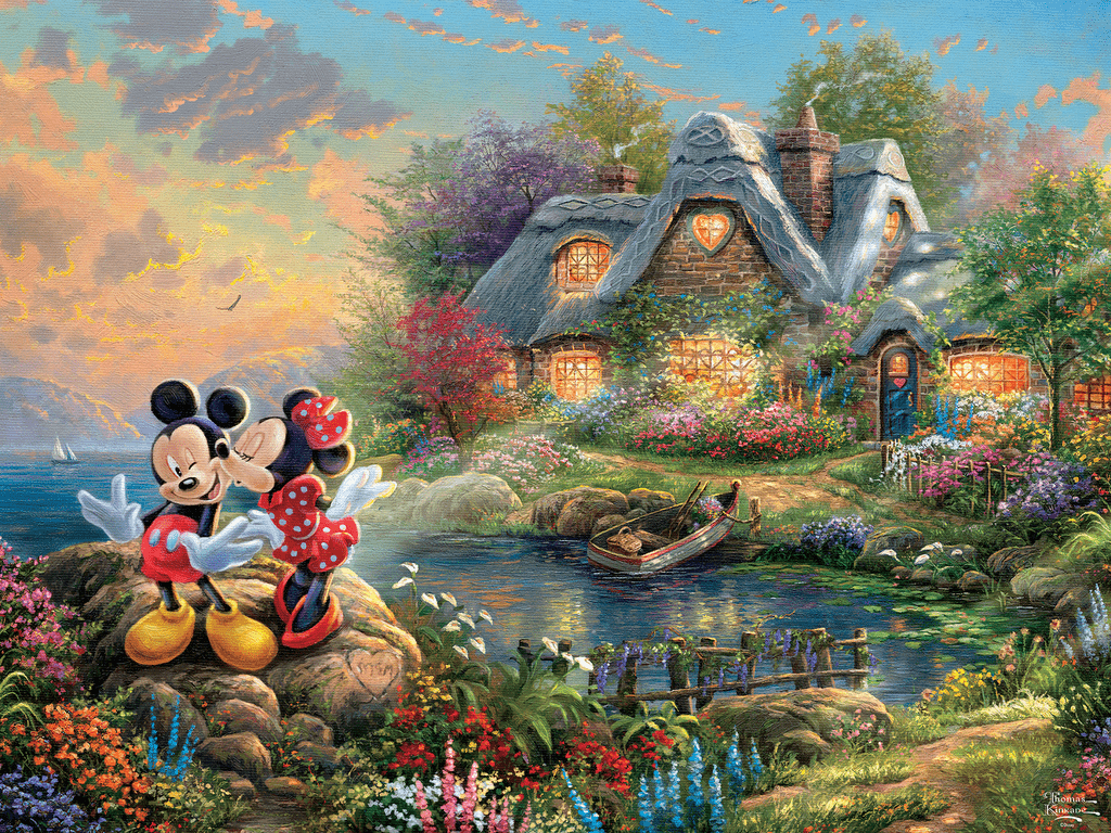 1024x768 Thomas Kinkade Disney & Minnie Sweetheart Cove