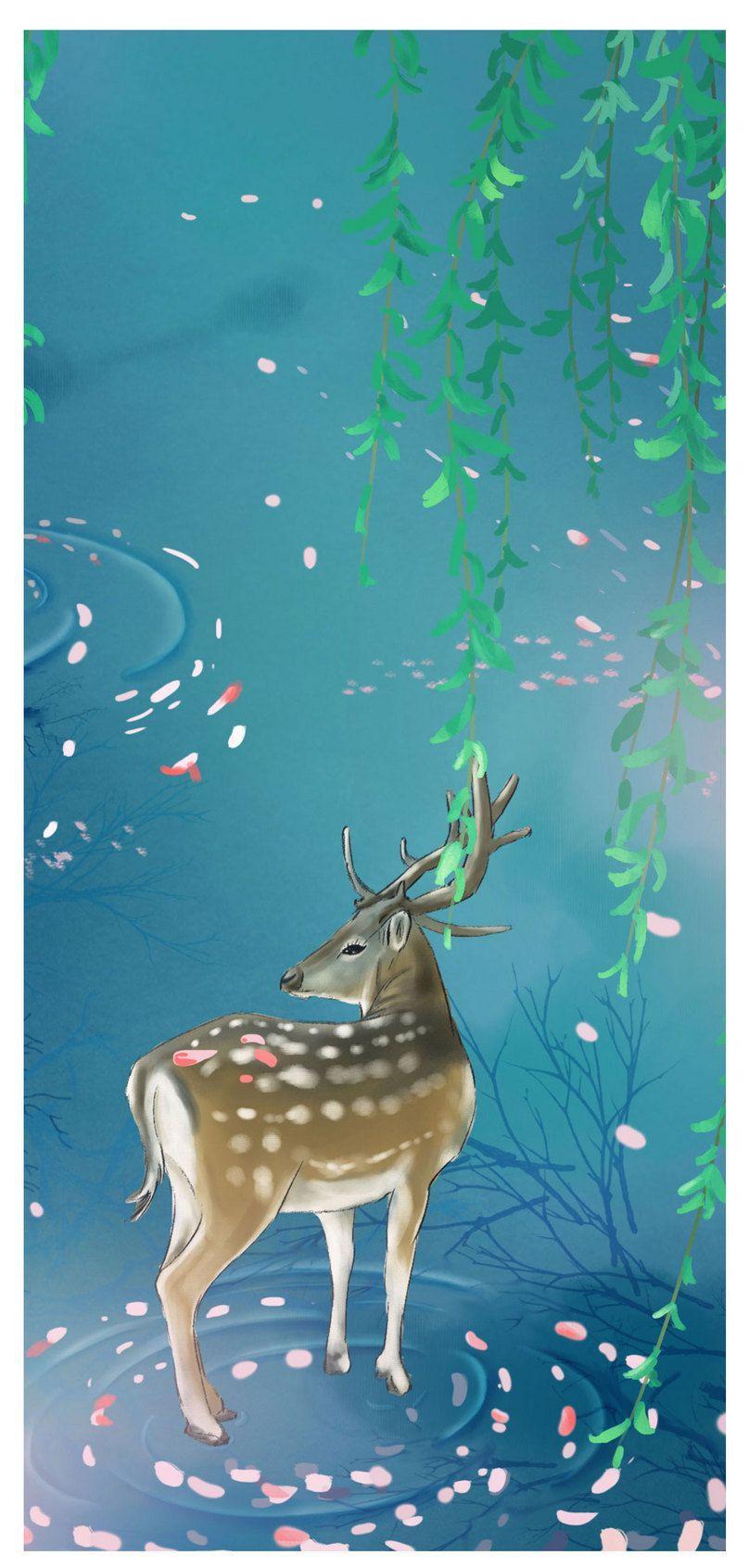 808x1692 cartoon deer mobile phone wallpaper background image free