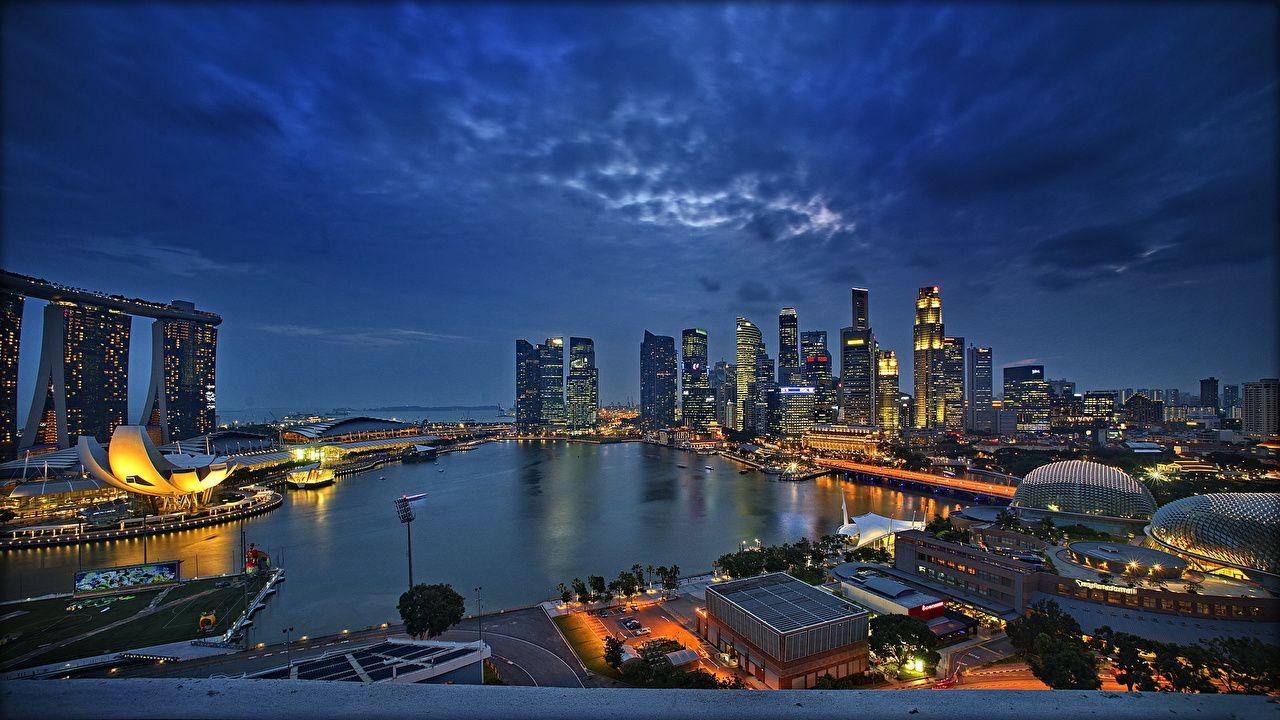 1280x720 Desktop Wallpaper Singapore Sky Night Coast Skyscrapers Cities