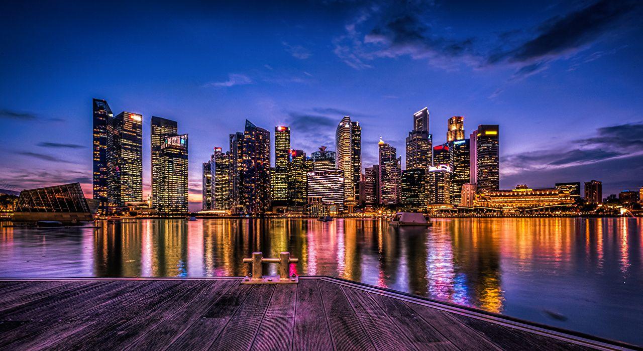 1280x699 Wallpaper Singapore Sky river Night Skyscrapers Cities