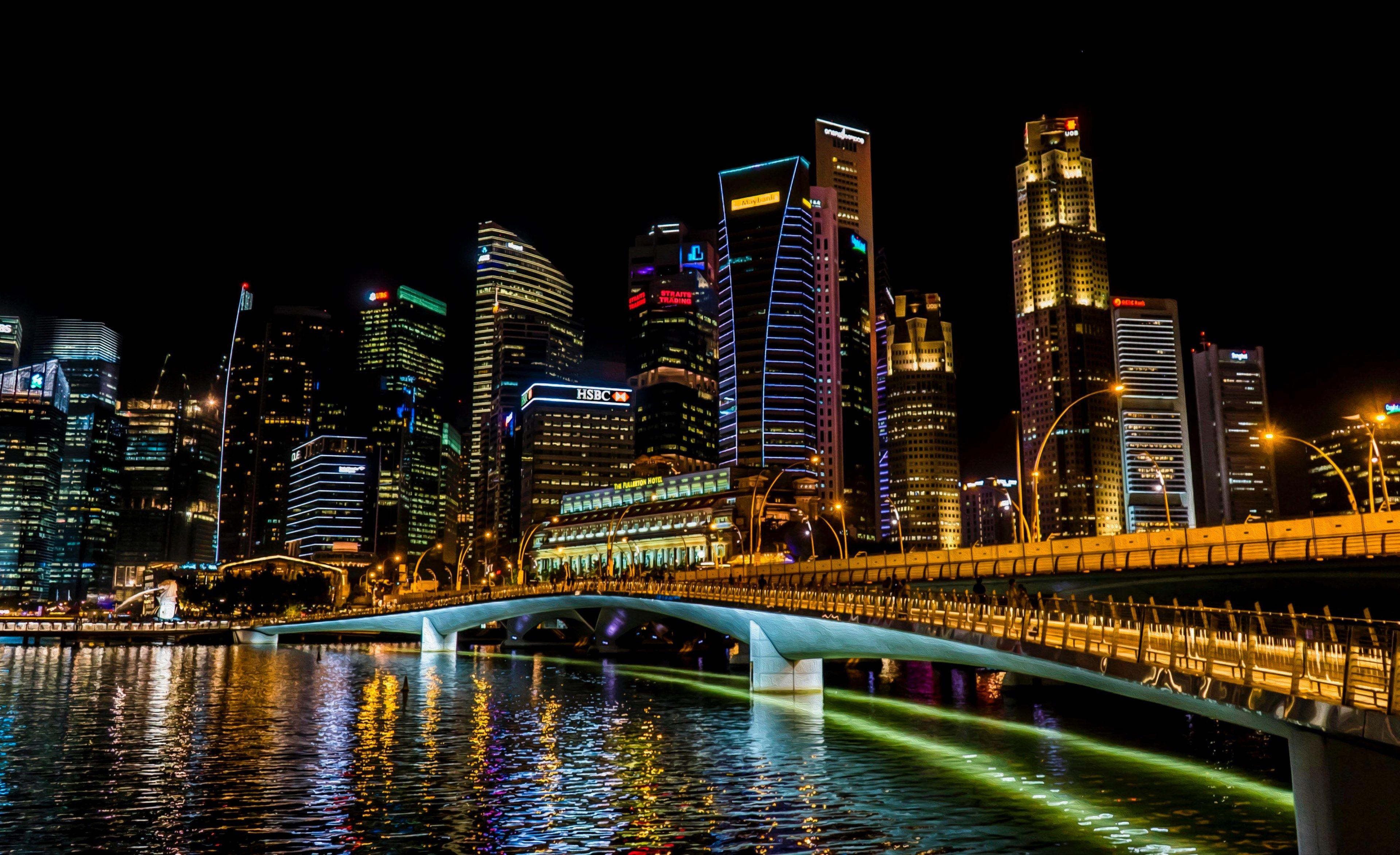 3840x2344 singapore night 4k wallpaper and background