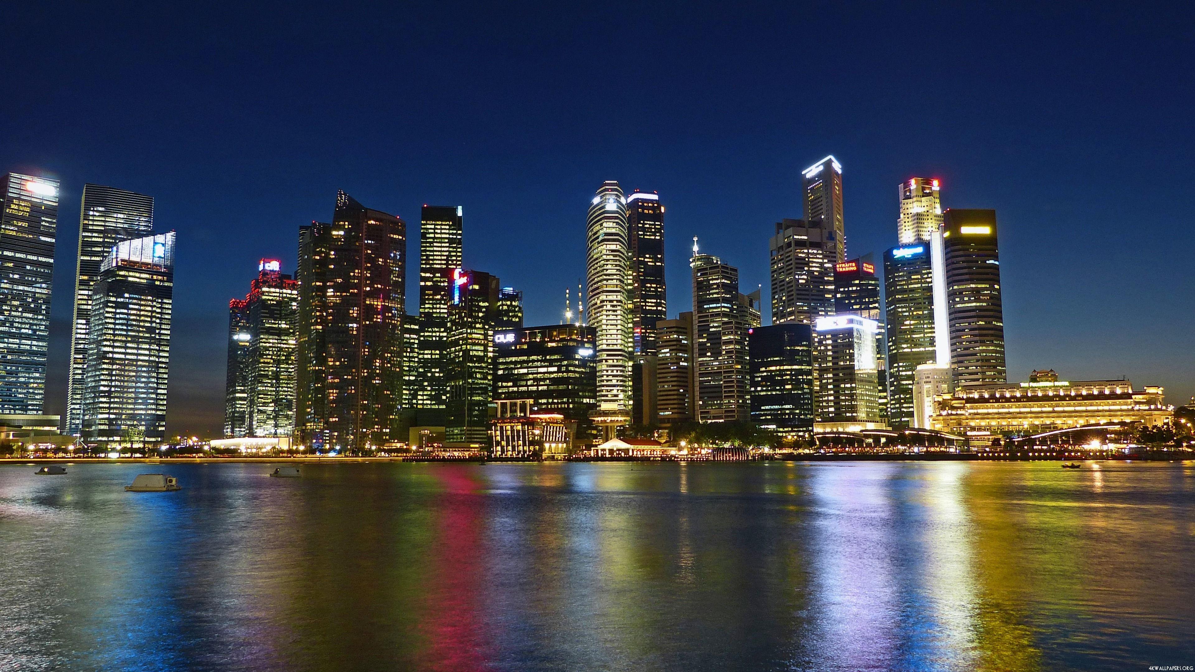 3840x2158 4K Singapore Skyscrapers At Night Wallpaper