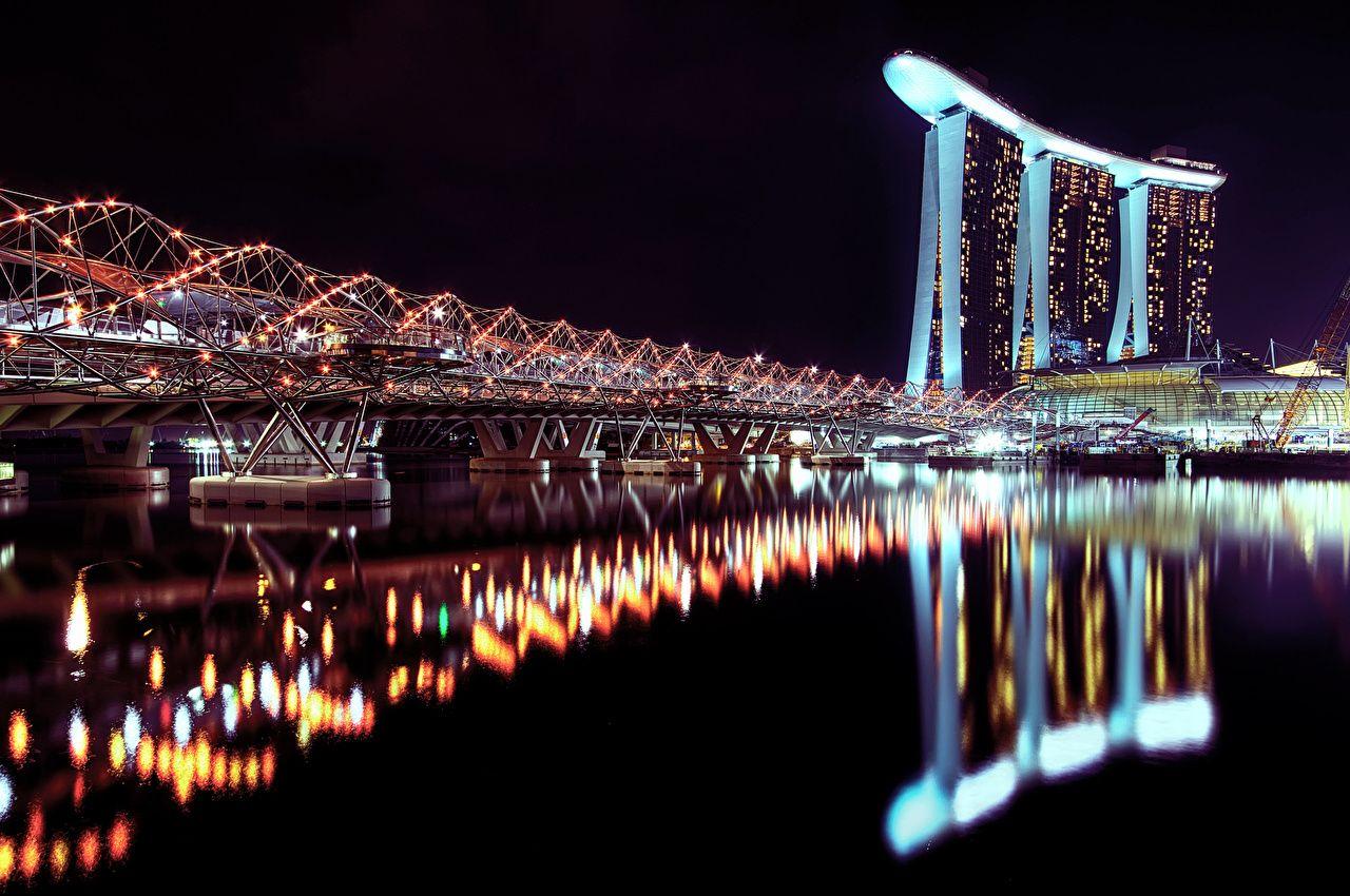 1280x850 Photos Singapore Bridges Night Coast Cities
