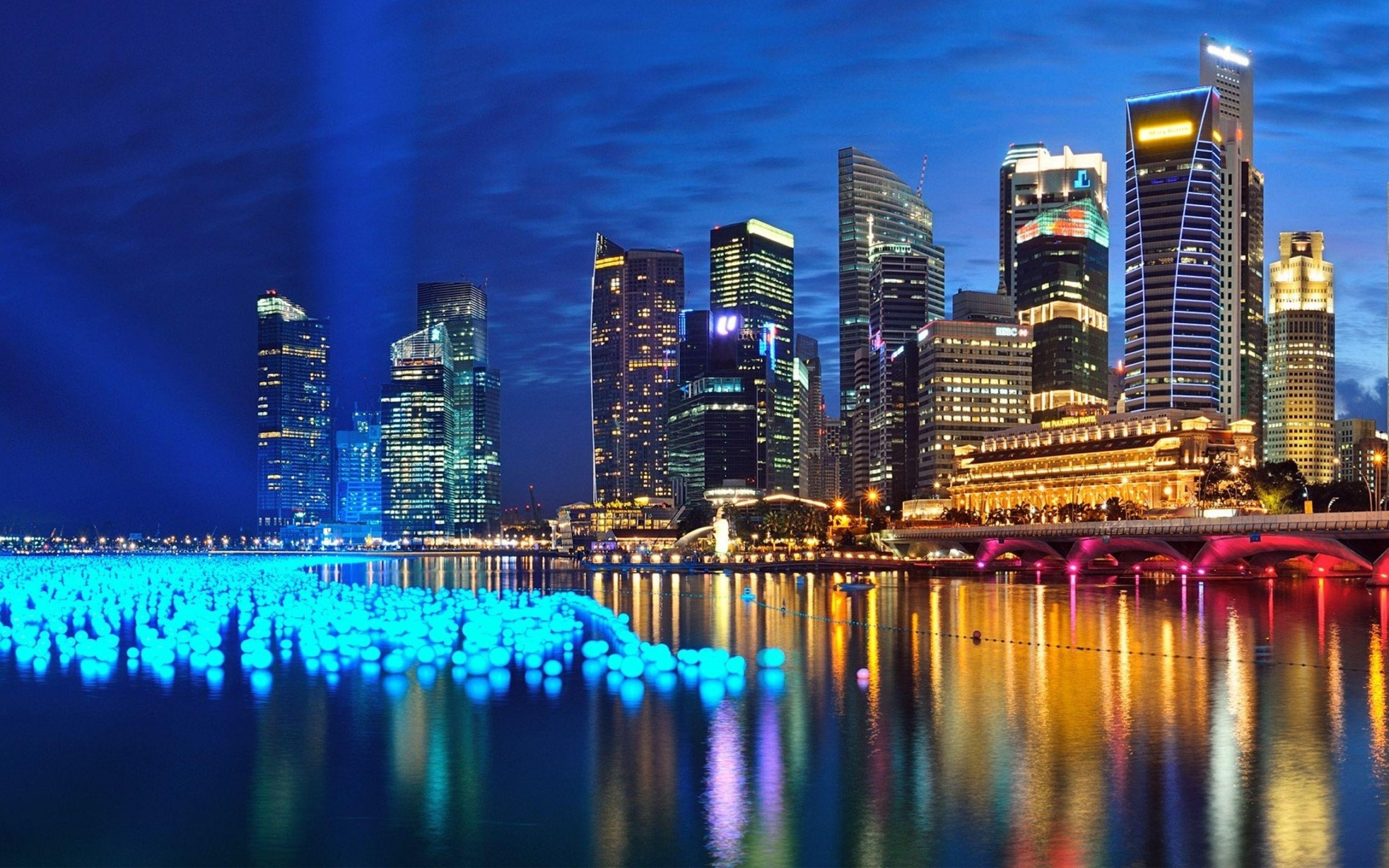 2880x1800 Singapore City at Night Macbook Pro Retina Wallpaper, HD