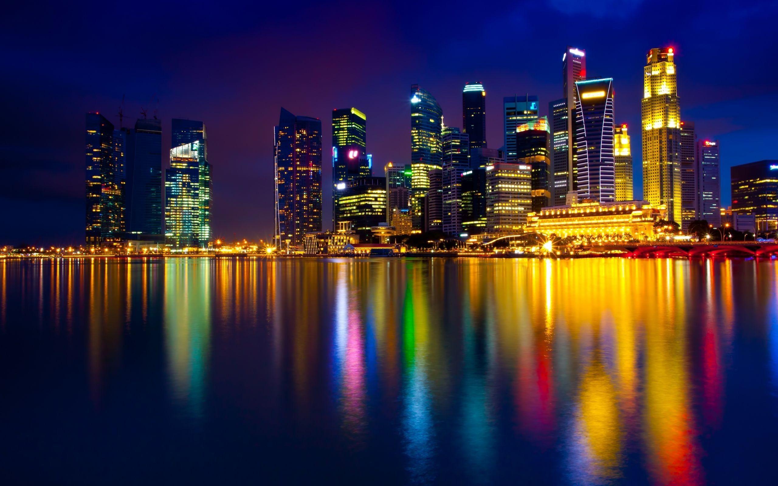 2560x1600 cityscapes, night, Singapore wallpaper