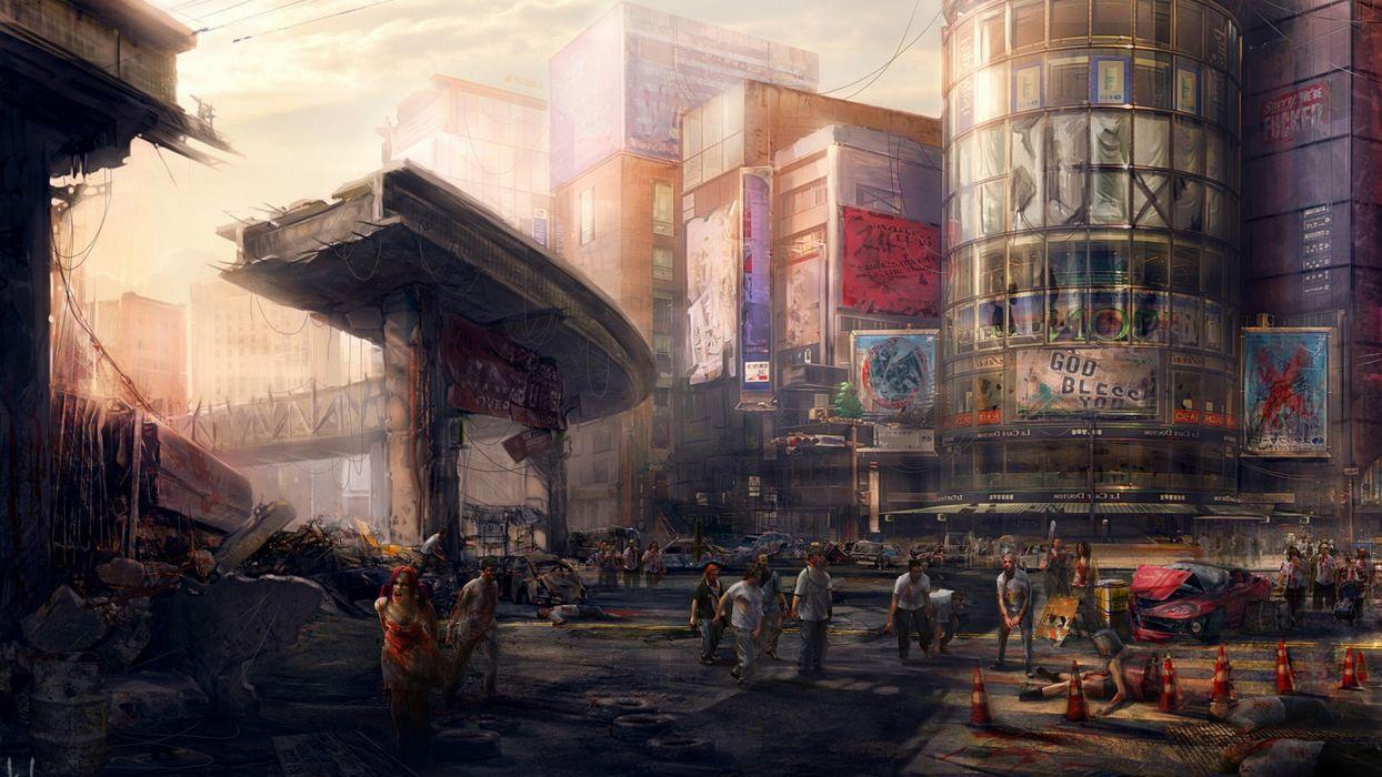 1244x700 Post apocalyptic sci fi dark horror zombie cities wallpaper