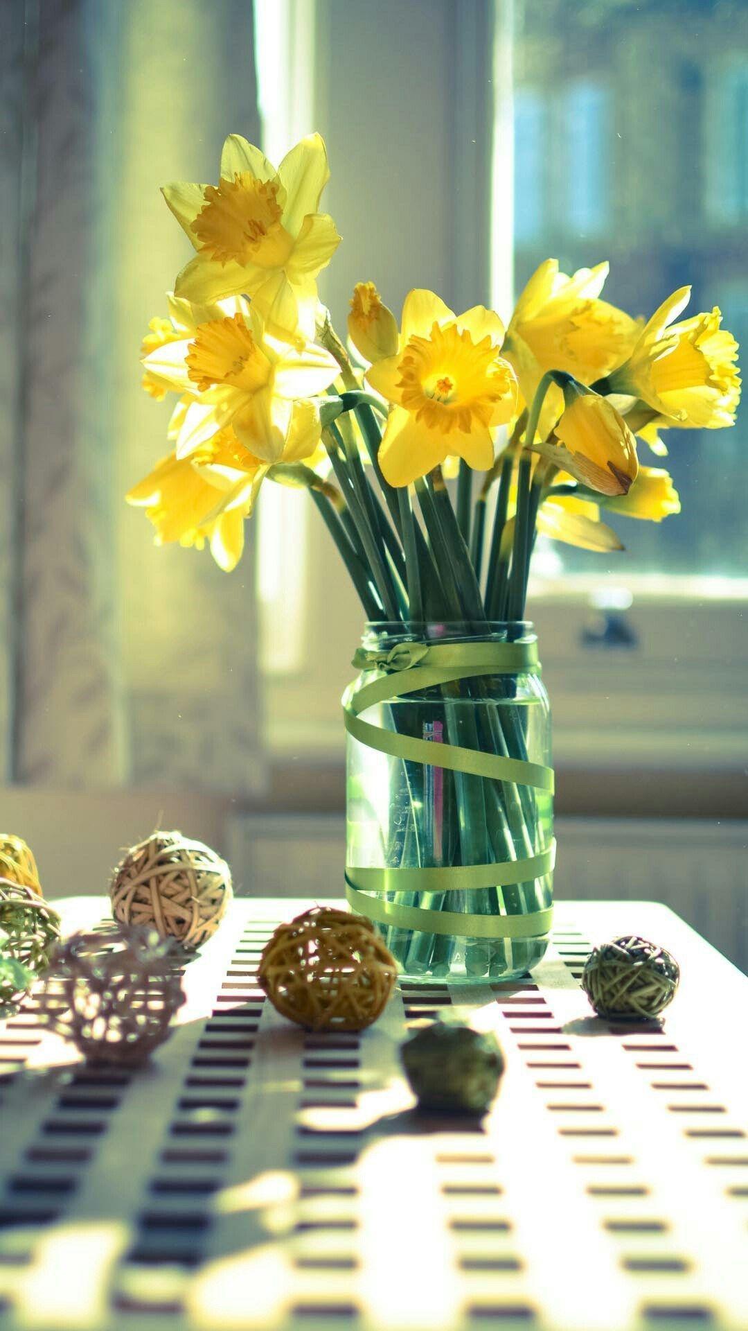 1080x1920 Morning Warm Sunshine Bright Desk Flowers Vase iPhone 8 Wallpaper