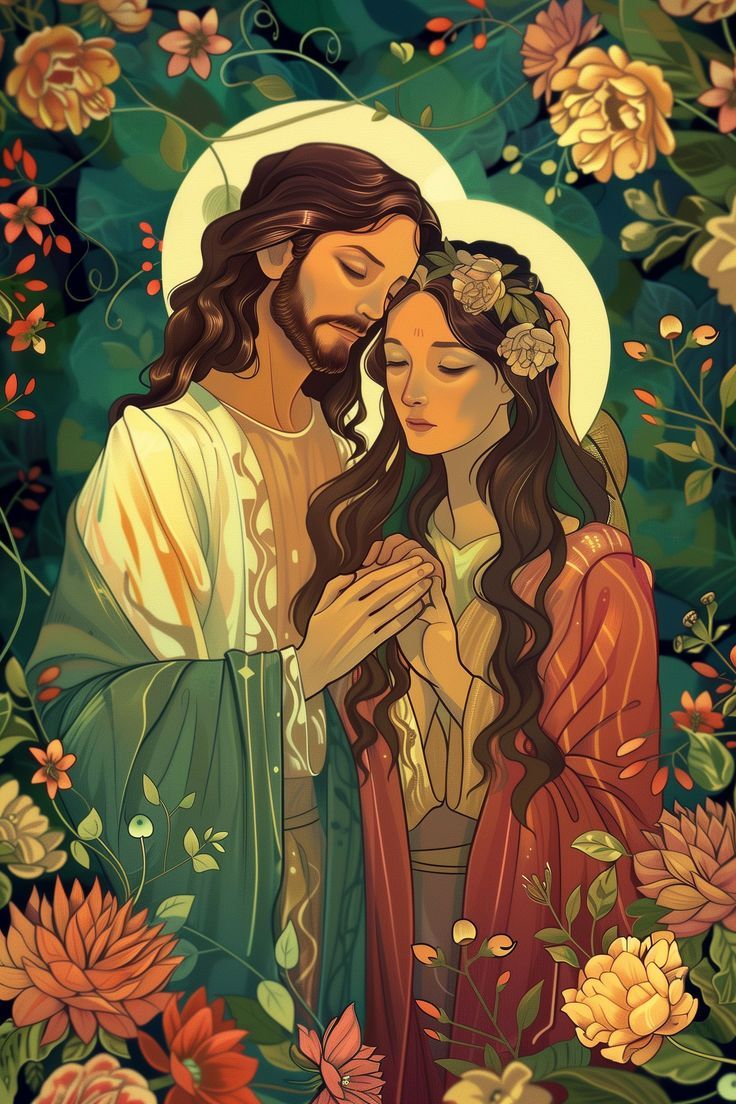 736x1104 Divine Blossoms: Jesus & Mary Magdalene